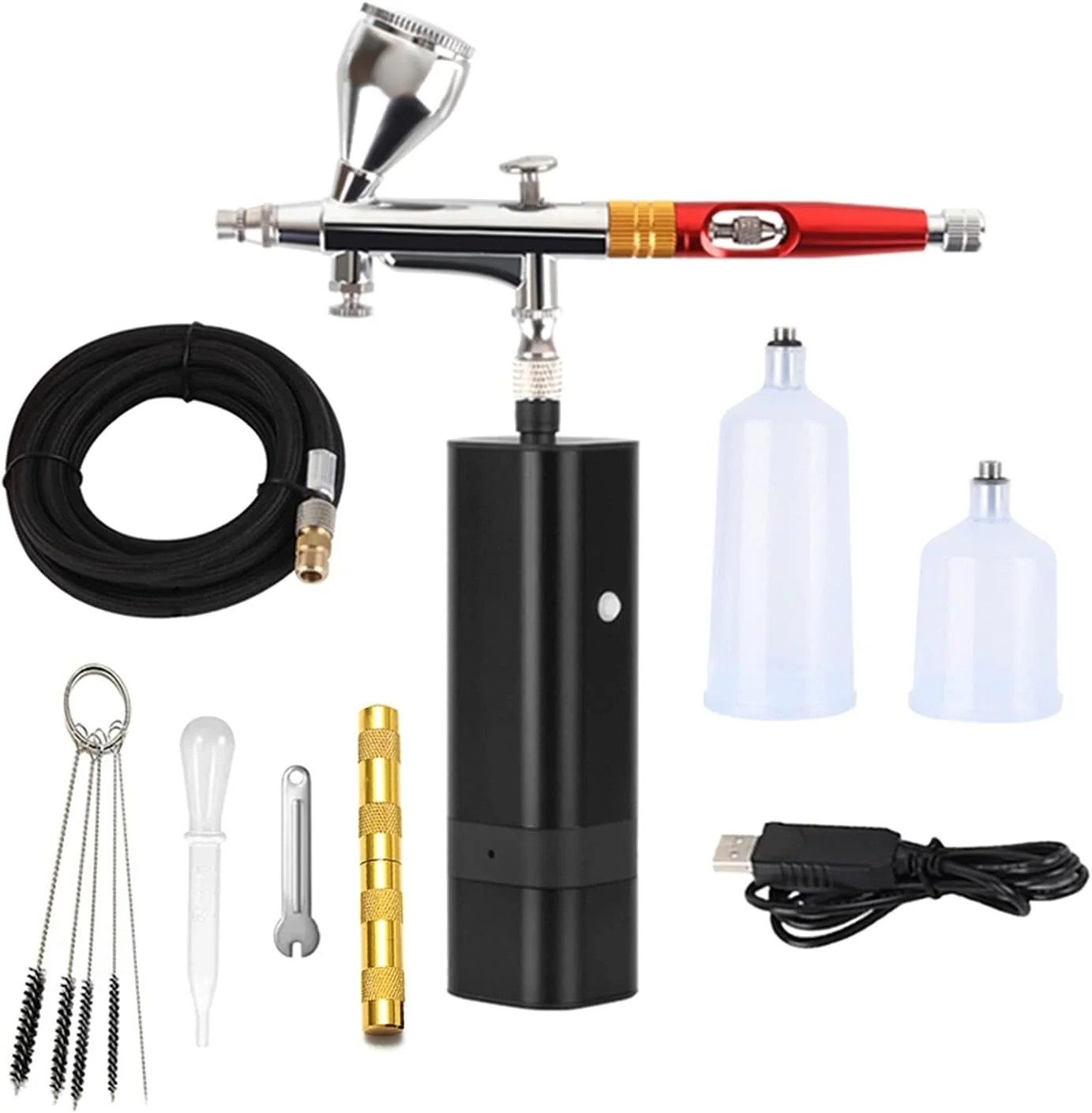 تفنگ اسپری رنگ پاش بادی دو حالته به همراه کمپرسور، ست مینی ایر براش، پمپ تغذیه گرانشی مناسب برای نقاشی هنری، تاتو، مانیکور، صنایع دستی، مدل کیک، تفنگ سنباده پاش ناخن (رنگ: نارنجی)