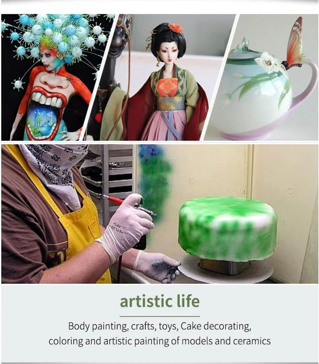 کیت ایربراش با کمپرسور هوا | محافظت حرارتی، کیت ایربراش کم صدا 45db | ست رنگ آمیزی، صنایع دستی، اسپری کیک، مدل، ابزار ناخن