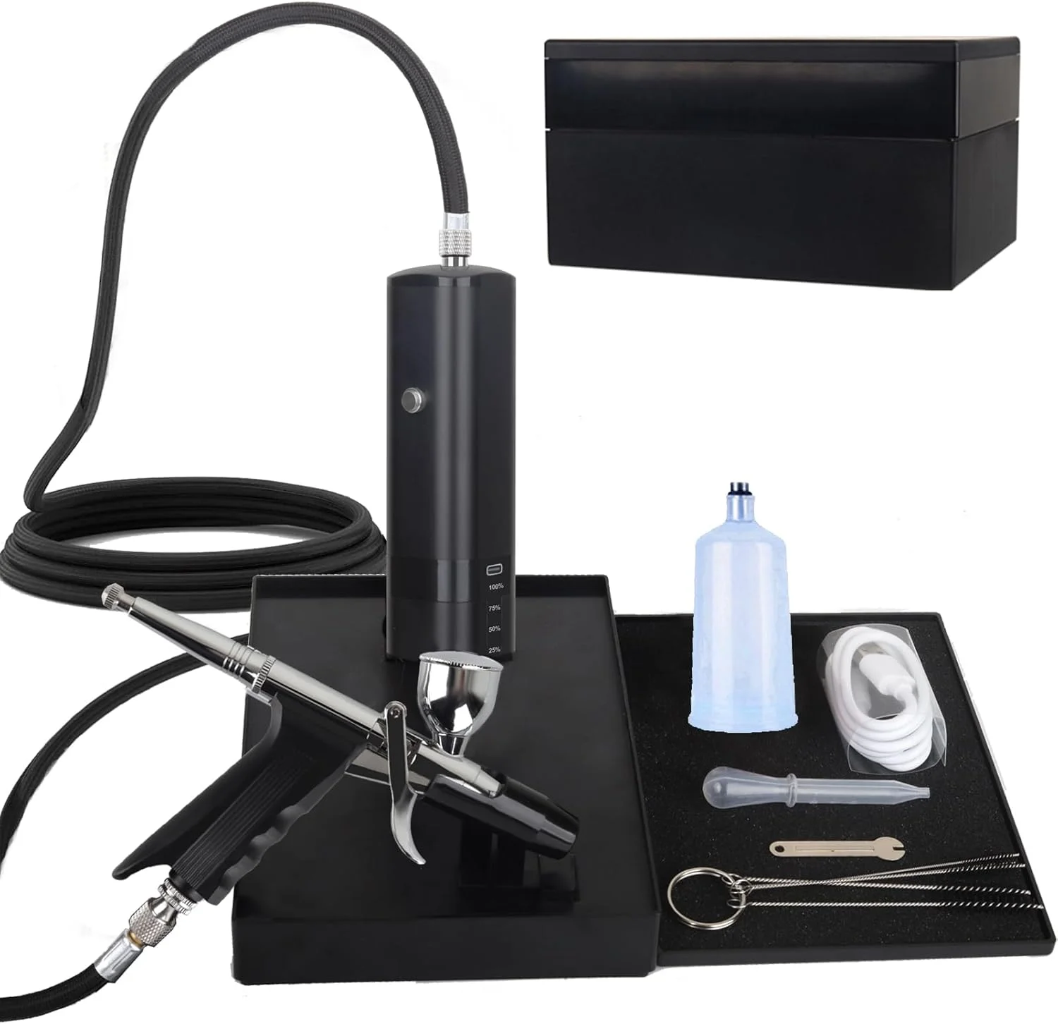 کیت ایربراش 27PSI، کمپرسور ایربراش شارژی بی سیم، تفنگ ایربراش دستی دوال اکشن، ست مینی ایربراش قابل حمل برای آرایشگر، طراحی ناخن، آرایش، نقاشی مدل (مشکی)