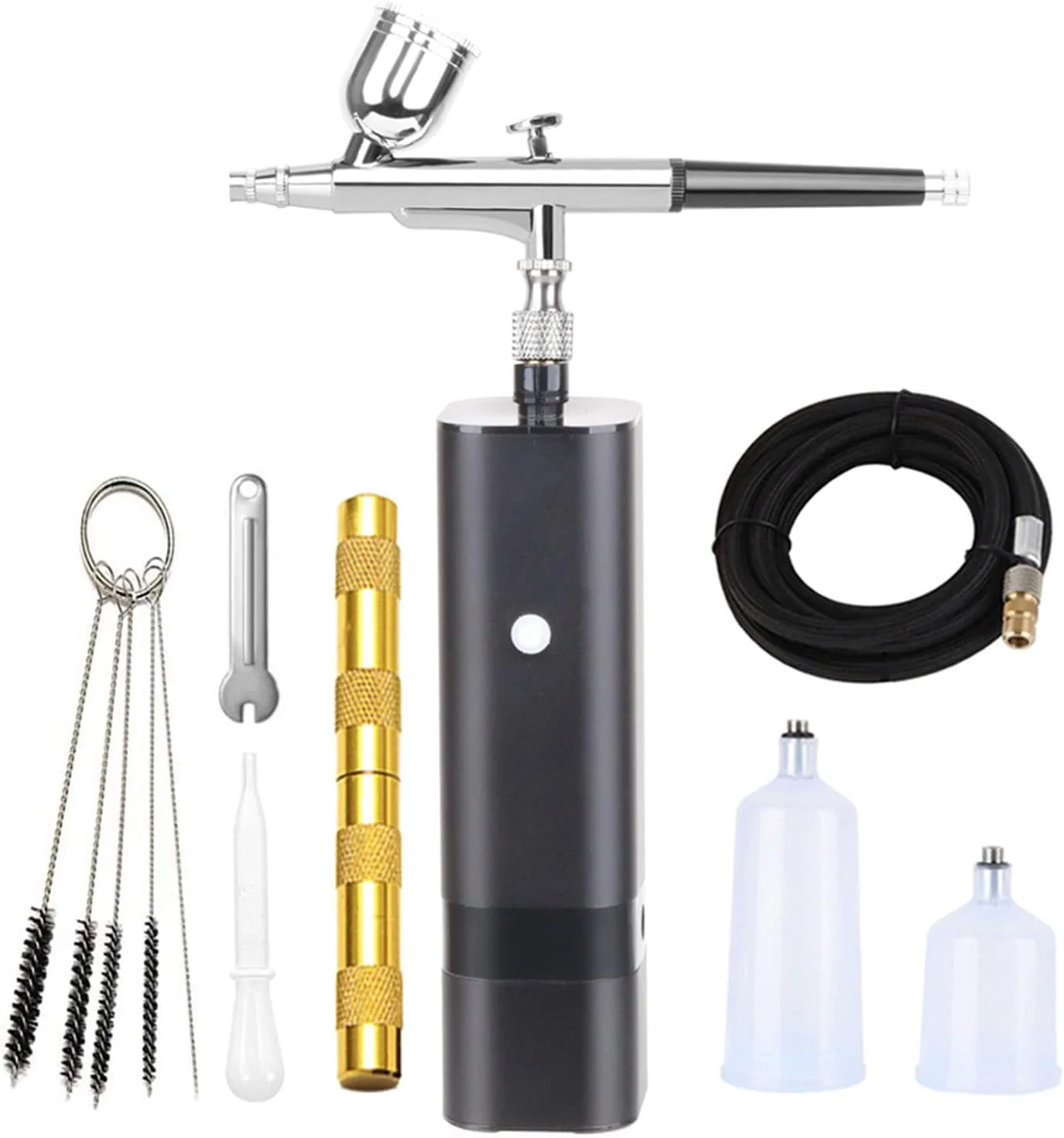 ایر براش شارژی با کمپرسور، ست تفنگ ایر براش دستی کوچک 32PSI، برای نقاشی، خالکوبی، طراحی ناخن، مدل، آرایش، کیک، آرایشگری، مشکی