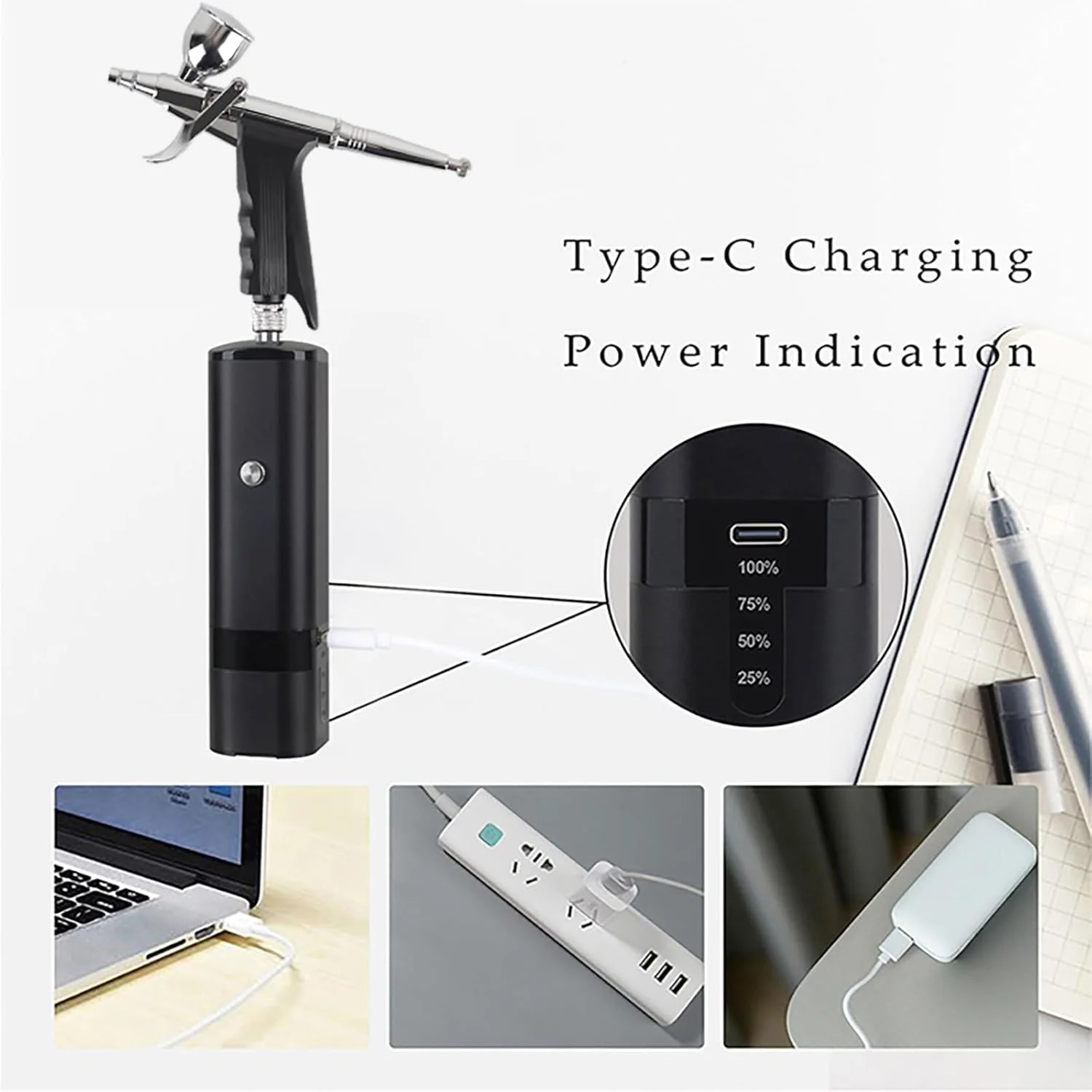 کیت ایربراش 27PSI، کمپرسور ایربراش شارژی بی سیم، تفنگ ایربراش دستی دوال اکشن، ست مینی ایربراش قابل حمل برای آرایشگر، طراحی ناخن، آرایش، نقاشی مدل (مشکی) کیت ایربراش 27PSI، کمپرسور ایربراش شارژی بی سیم، تفنگ ایربراش دستی دوال اکشن، ست مینی ایربراش قابل حمل برای آرایشگر، طراحی ناخن، آرایش، نقاشی مدل (مشکی)