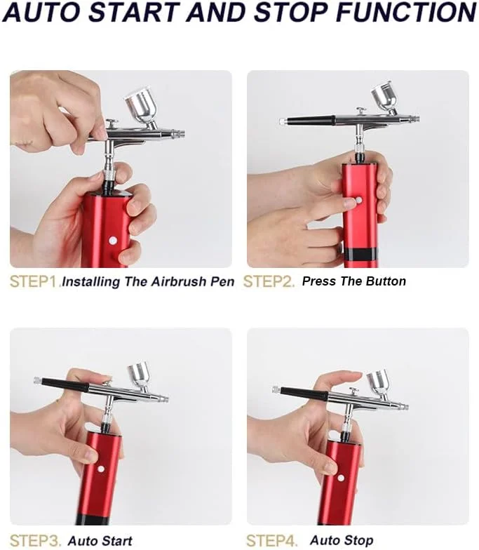 ایر براش شارژی با کمپرسور، ست تفنگ ایر براش دستی کوچک 32PSI، برای نقاشی، خالکوبی، طراحی ناخن، مدل، آرایش، کیک، آرایشگری، مشکی