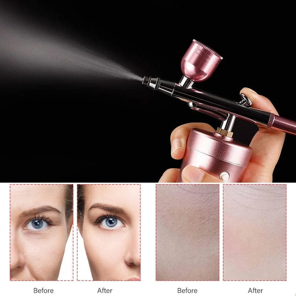 کیت ایربراش بی‌سیم، کمپرسور تفنگ ایربراش آرایشی دستی، برای آرایشگاه، تاتو، ناخن، هنر، طراحی، تزئین کیک، مدل، چوب، چرم، رنگ آمیزی، قرمز