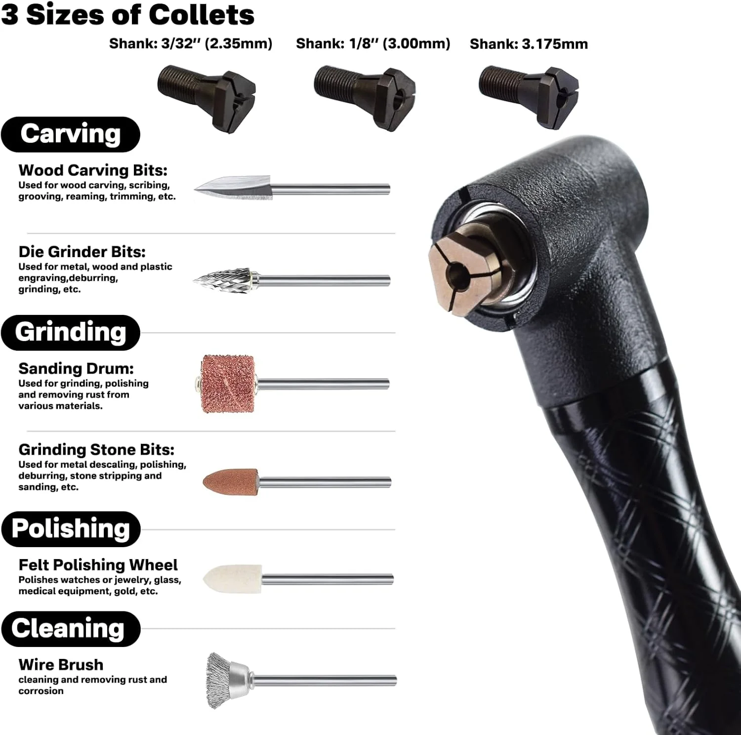 دسته فرز 90 درجه با شفت انعطاف پذیر، مجموعه 41 عددی اتصال دسته افزایش طول شفت انعطاف پذیر با زاویه راست سازگار با فرز شفت انعطاف پذیر، پولیش رومیزی، دریل برقی