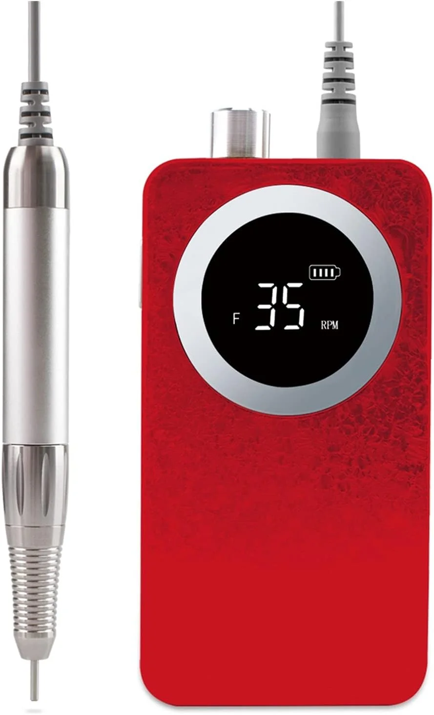 سوهان برقی ناخن، دسته بدون برس، شارژی، بی سیم، طرح برفی، 35000 دور در دقیقه، پولیشر برقی ناخن قابل حمل (رنگ: قرمز)