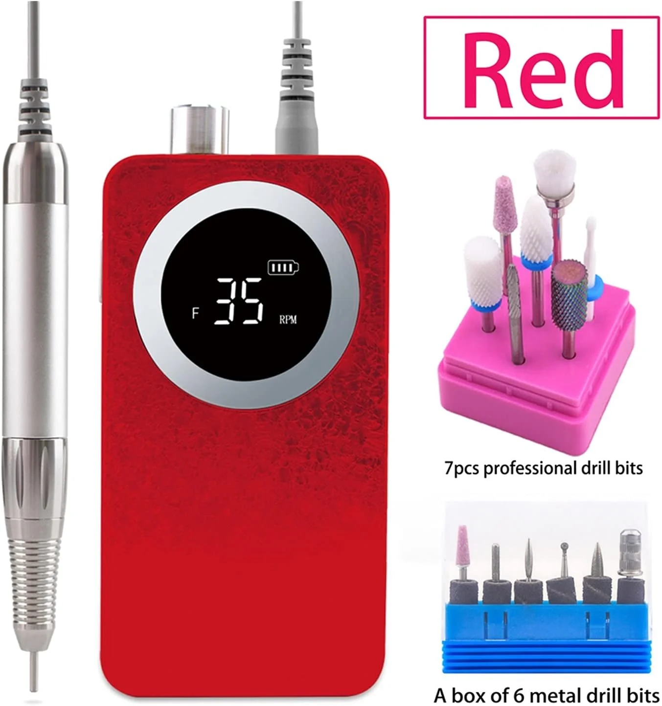 دستگاه سوهان برقی ناخن BREAUX، هندپیس براشلس، شارژی، بی سیم، طرح گرادیان برفی، 35000 دور در دقیقه، پولیشر قابل حمل برقی برای ناخن های طبیعی و لاک ژل (رنگ: ست قرمز)