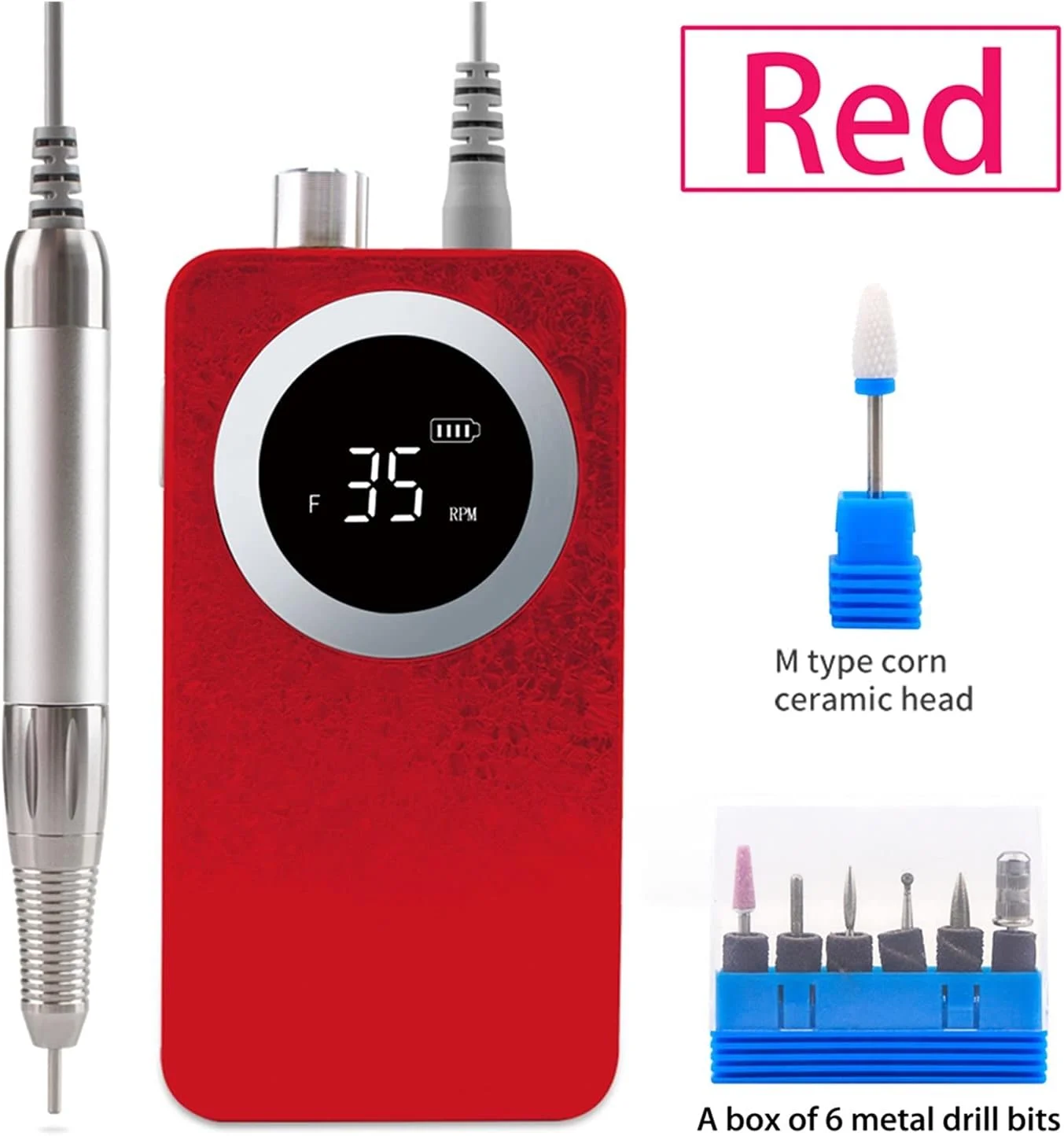 سوهان برقی ناخن BREAUX، دسته بدون برس، شارژی، بی سیم، طرح برفی گرادیانی، 35000 دور در دقیقه، پولیشر قابل حمل برقی ناخن برای ناخن های طبیعی و لاک ژل (رنگ: قرمز)