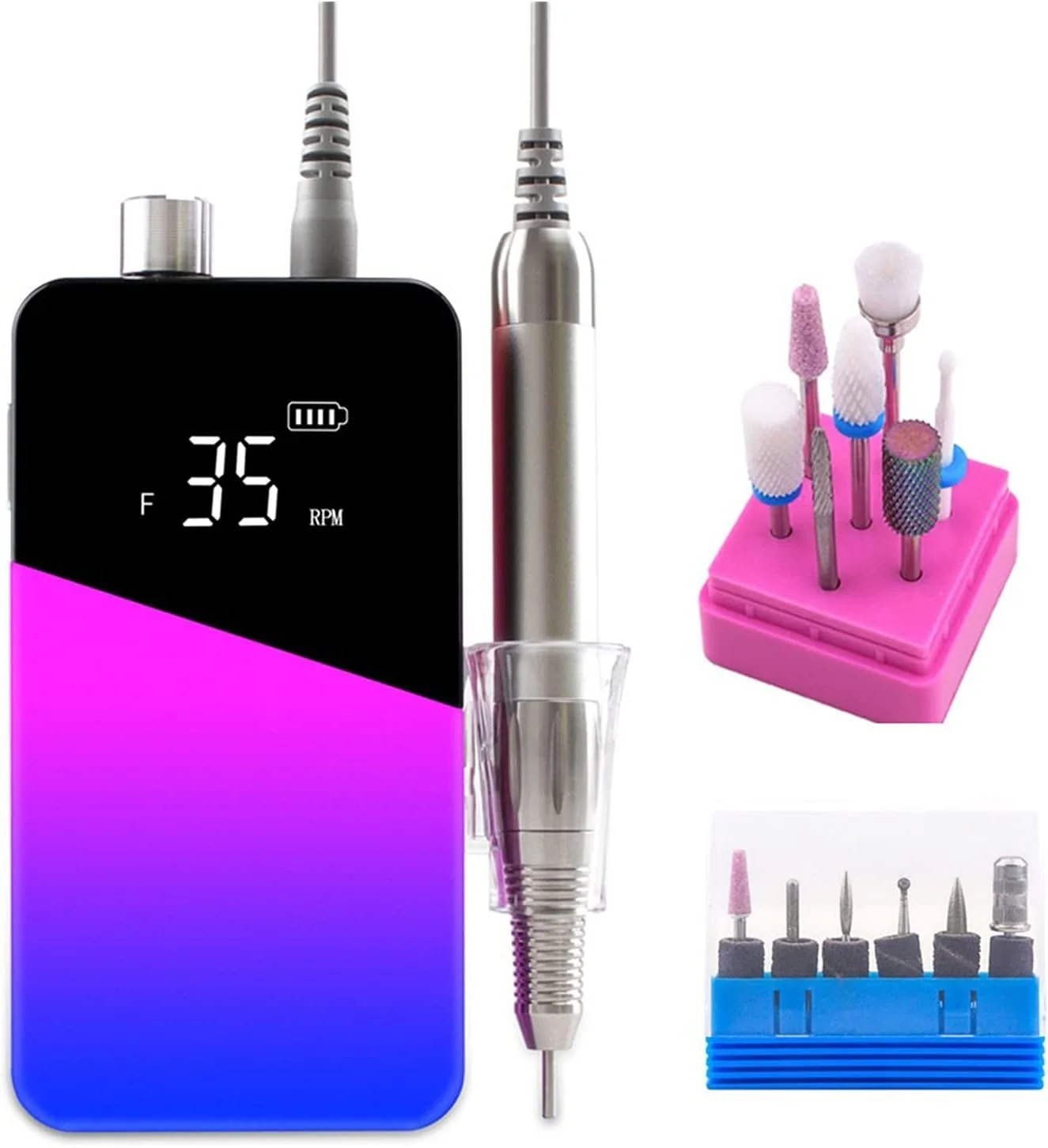 دستگاه سوهان برقی ناخن قابل حمل BREAUX، هندپیس بادوام و بدون برس، بی سیم، گرادیان 35000 دور در دقیقه، دریل ناخن قابل حمل، پولیشر برقی قابل شارژ، مناسب استفاده حرفه ای، ابزار مانیکور و پدیکور بی سیم 35000 (رنگ: آبی)
