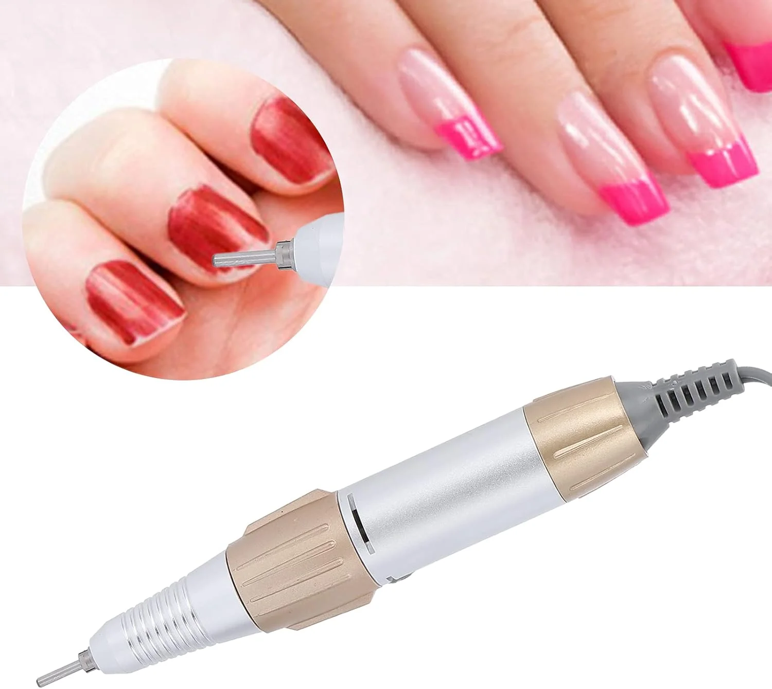 دسته قلمی دریل ناخن برقی - قطعه جایگزین دسته دریل ناخن، کم صدا، حرارت کم، دسته دستگاه پولیش و سوهان ناخن مناسب برای مانیکور و استفاده در منزل و سالن