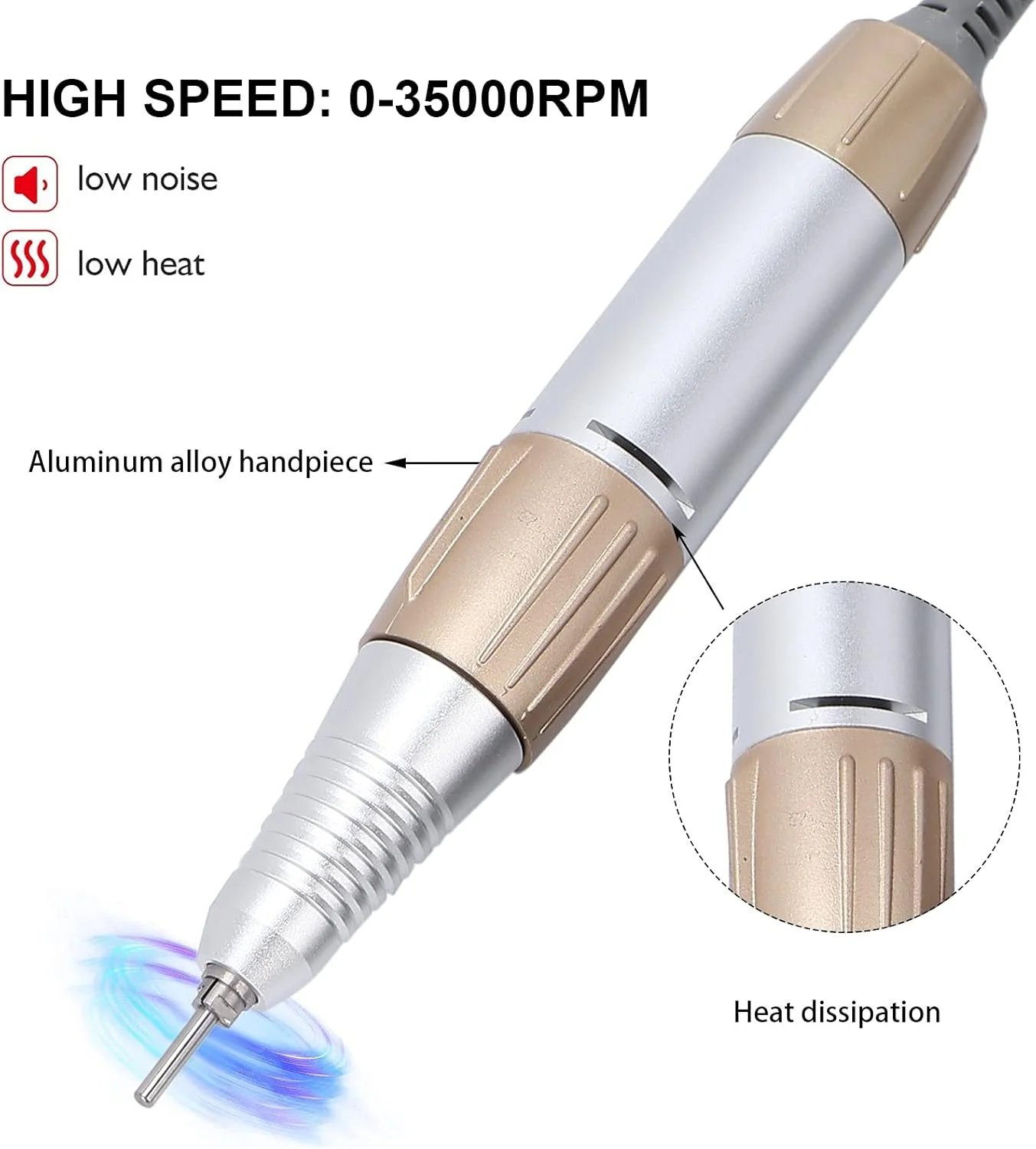 دسته قلمی برقی سوهان ناخن، ابزار پولیش و سنگ زنی هنر ناخن، دسته جایگزین سوهان ناخن، صدای کم، حرارت کم، دسته قلمی سوهان ناخن مناسب مانیکور برای استفاده در منزل و سالن