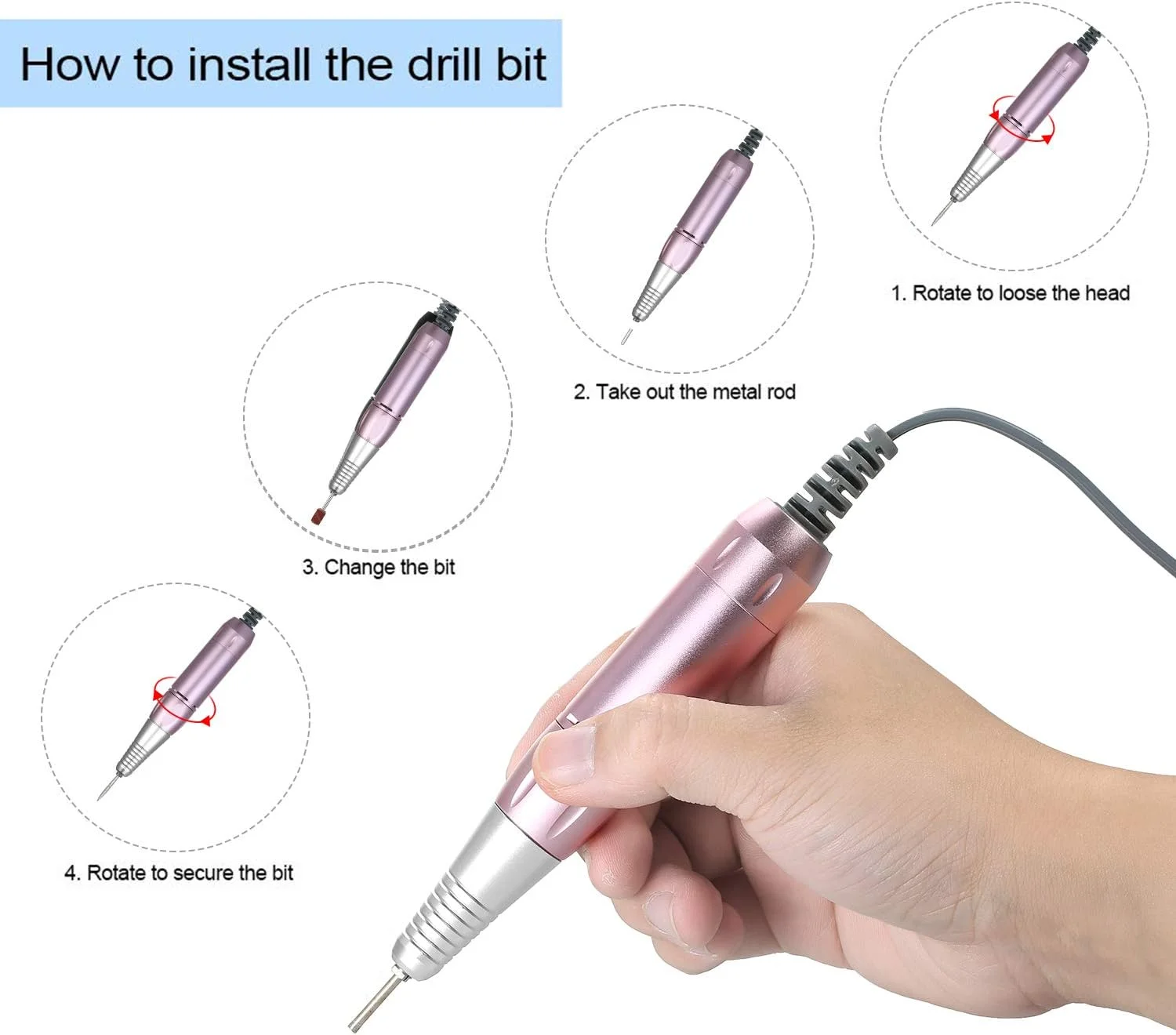 قلم دستگاه مانیکور برقی حرفه ای Irovami، ابزار پولیش و سوهان ناخن، لوازم جانبی طراحی ناخن - صورتی