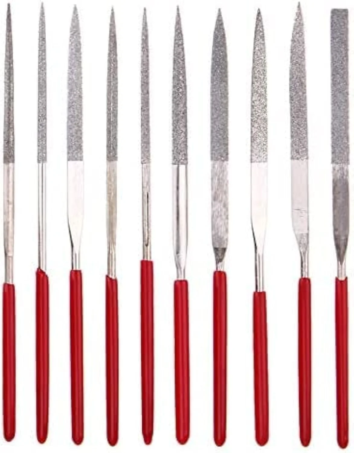 مجموعه ۱۰ عددی مینی سوهان الماسه یاکاموز، سوهان سوزنی گرد، مثلثی، مربعی، تخت، مناسب برای چوب، سنگ، شیشه، جواهرات، ابزار ظریف کاری برای جواهرسازان، صنایع دستی و سرگرمی - ۳x۱۴۰ میلی متر