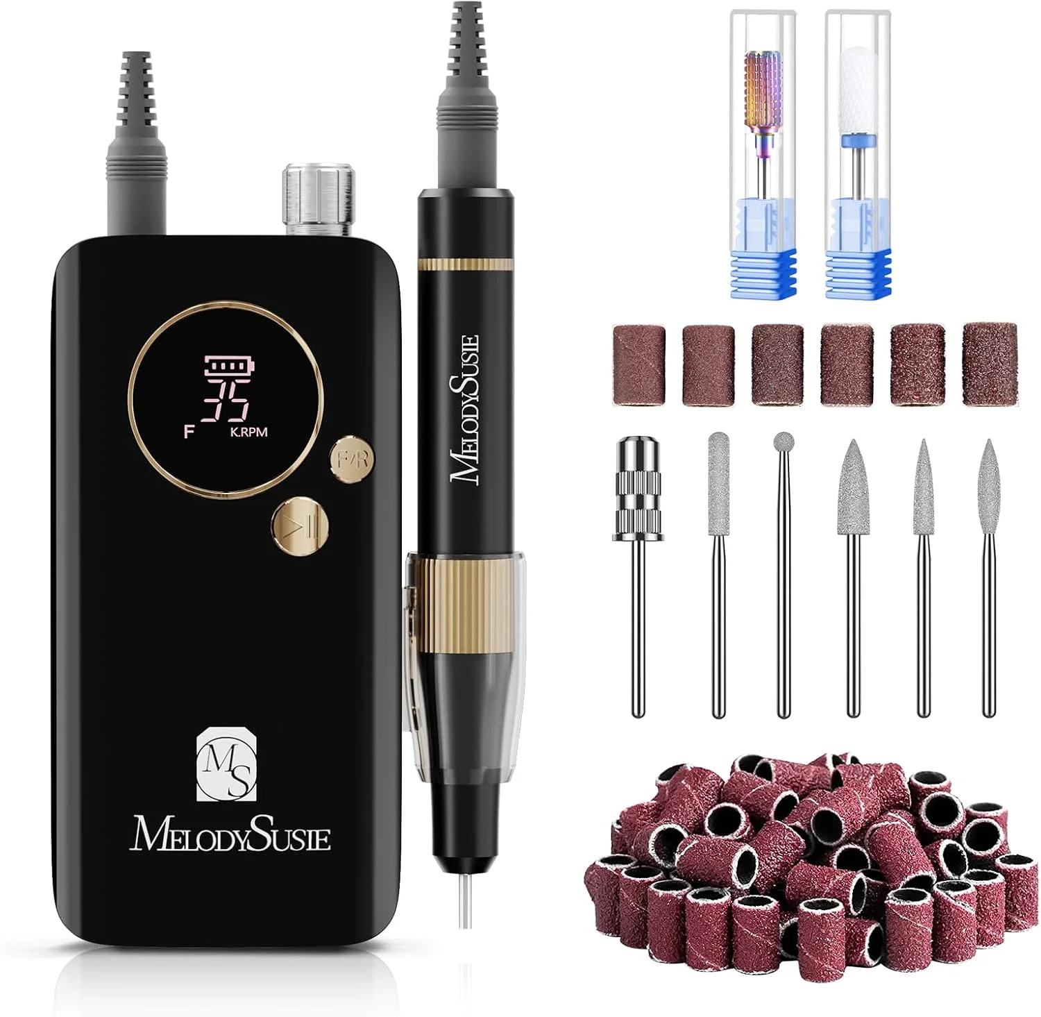 دستگاه سوهان برقی ناخن حرفه ای MelodySusie، 35000 دور در دقیقه، مناسب برای از بین بردن ناخن های ژلی آکریلیک، مدل SM200F، موتور بدون هسته قابل حمل برای عملکرد بی صدا و بادوام، کیت ناخن بی سیم با متعلقات برای سالن و منزل