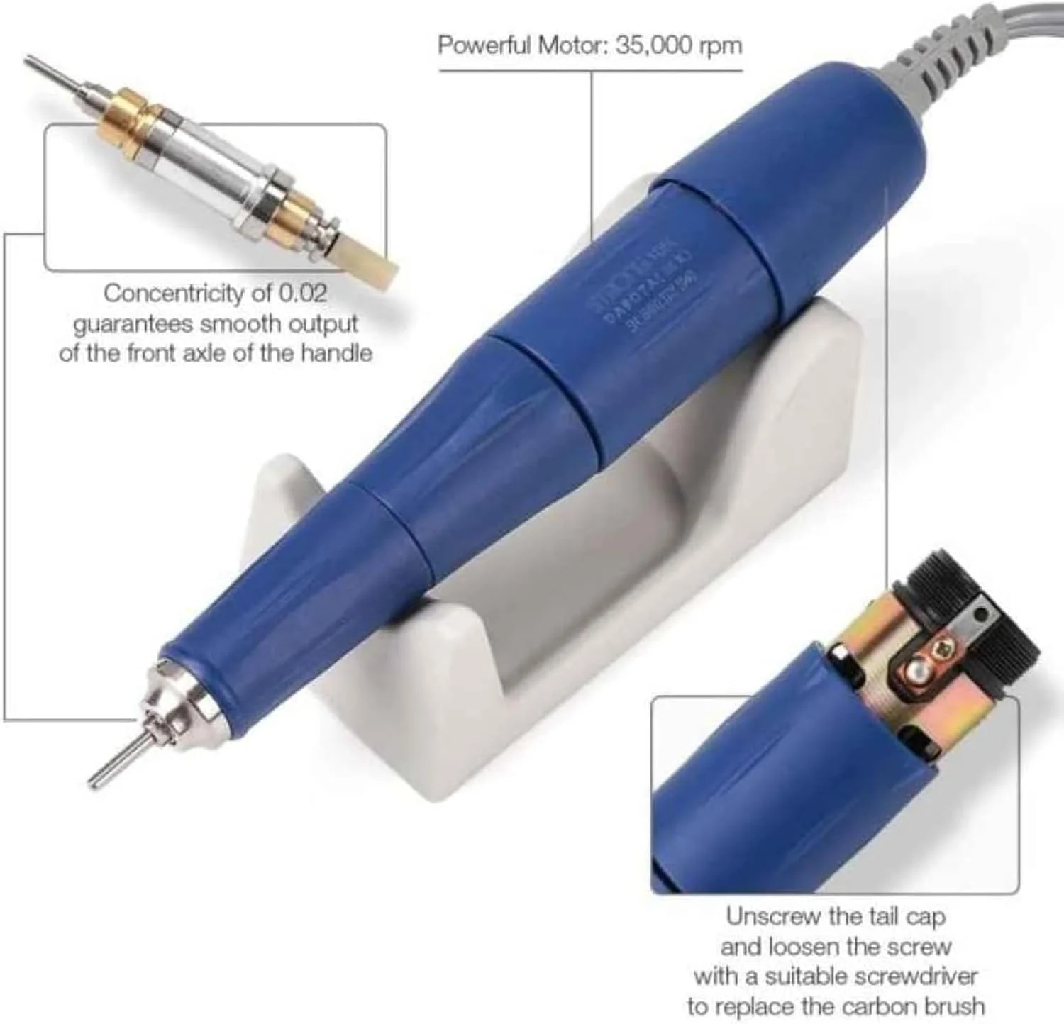 دستگاه سوهان ناخن قوی، دستگاه پولیشینگ اکریلیک 210، ست ابزار پولیشینگ و حکاکی موتور میکرو 35000 دور در دقیقه، با پایه نگهدارنده هندپیس موتور و جمع و جور، با نگهدارنده مناسب مانیکور و پدیکور