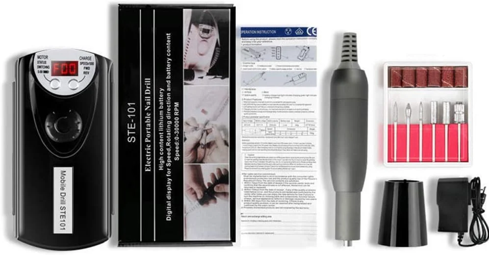 دستگاه سوهان برقی ناخن قابل حمل 30000 دور در دقیقه، هندپیس جمع و جور Efile، کیت سوهان ناخن حرفه ای مانیکور پدیکور برای ناخن های اکریلیک، ژل و استفاده در سالن خانگی، طلایی (رنگ: مشکی)
