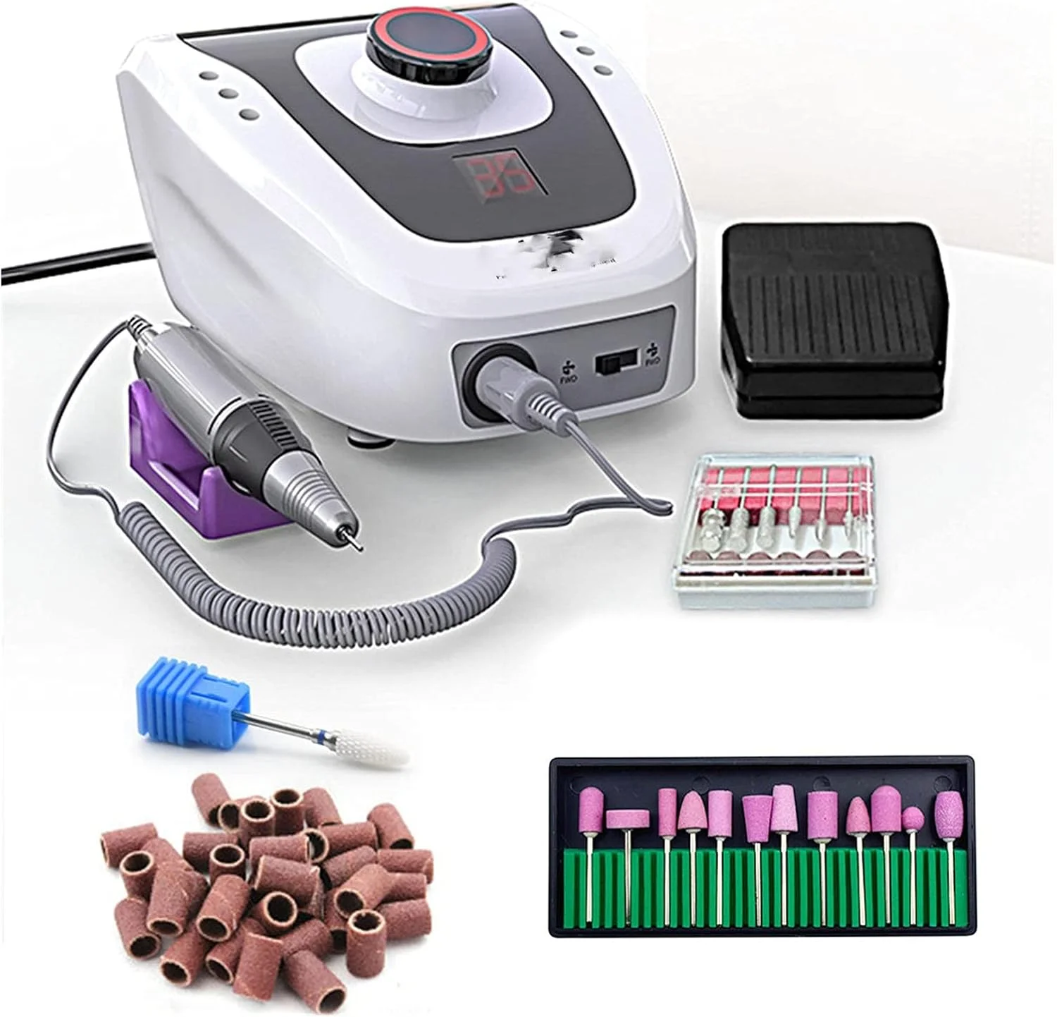 دستگاه سوهان ناخن برقی حرفه ای 32 وات 35000 دور در دقیقه، دستگاه مانیکور برقی با دسته مسی، کیت ابزار ناخن، سوهان برقی ناخن با کاتر، کیت سوهان برقی ناخن (رنگ: Set3)