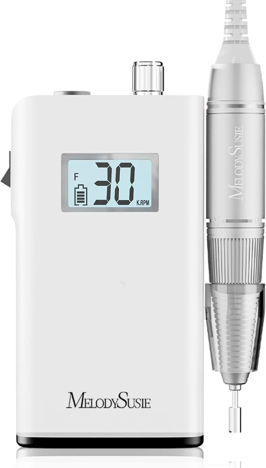دستگاه سوهان برقی ناخن MelodySusie قابل شارژ 30000 دور در دقیقه، آسیاب ژل اکریلیک با 6 سری و نوارهای سمباده