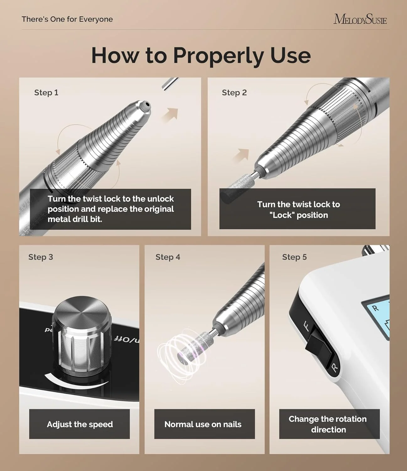 دستگاه سوهان برقی ناخن MelodySusie قابل شارژ 30000 دور در دقیقه، آسیاب ژل اکریلیک با 6 سری و نوارهای سمباده