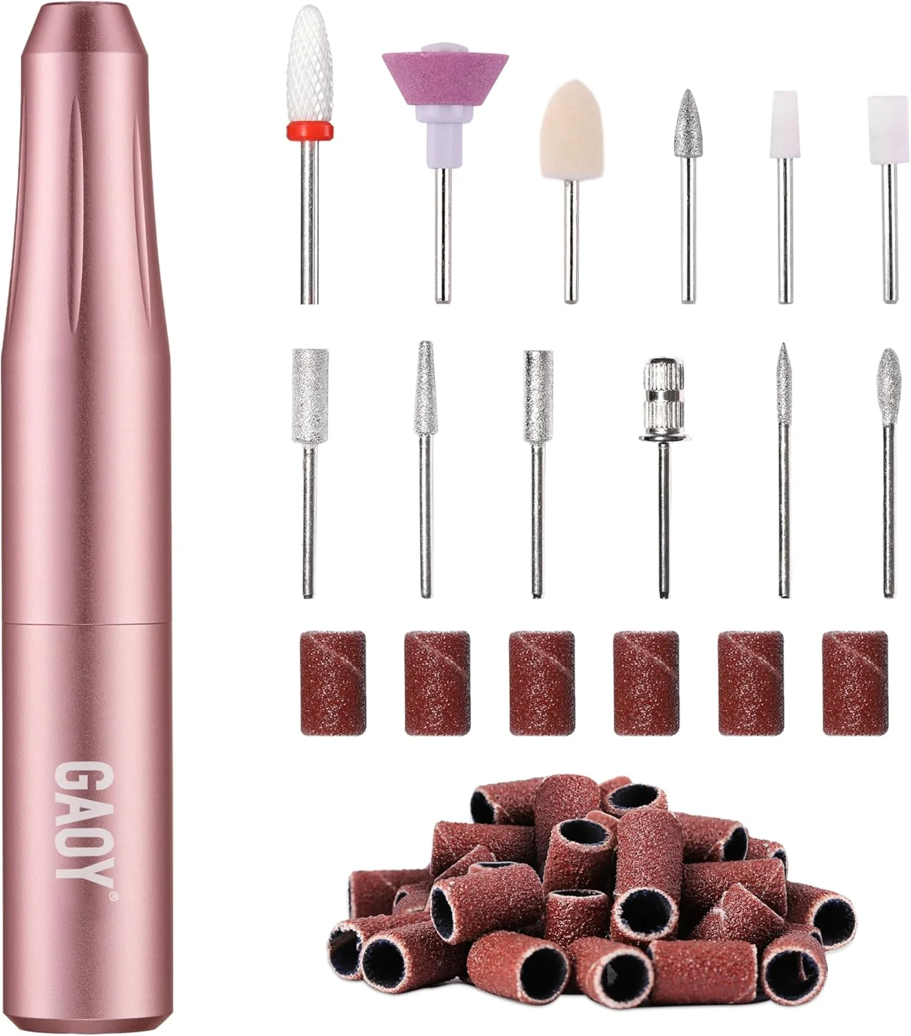 دستگاه سوهان برقی ناخن GAOY، سوهان برقی USB برای ناخن های اکریلیک و ژل، دستگاه قابل حمل با سری سوهان، ابزار مانیکور پدیکور برای سالن خانگی، صورتی، آلومینیومی سبک