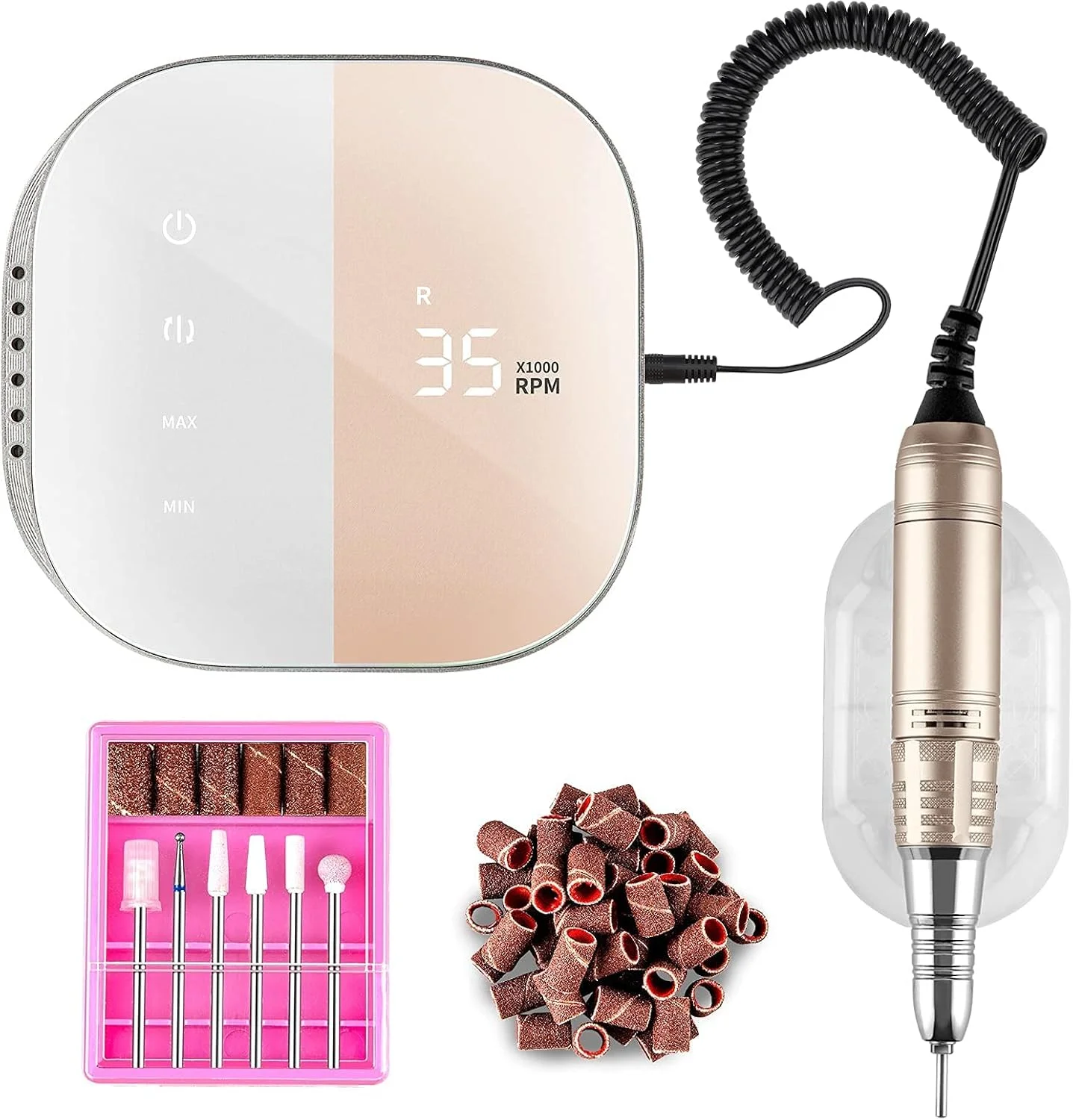 دستگاه سوهان برقی ناخن حرفه ای Madenia، مناسب برای ناخن های ژلی و اکریلیک، با کنترل لمسی و صفحه نمایش LCD، 35000 دور در دقیقه، 100-240 ولت، صورتی