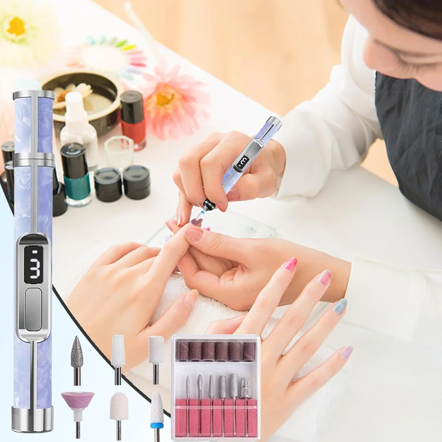 سوهان ناخن برقی | سوهان ناخن ضخیم با 3 سرعت | سنگ پای شارژی برای استفاده در منزل، سالن، مسافرت، بانوان، دختران، آقایان و افراد مبتدی در فضای باز