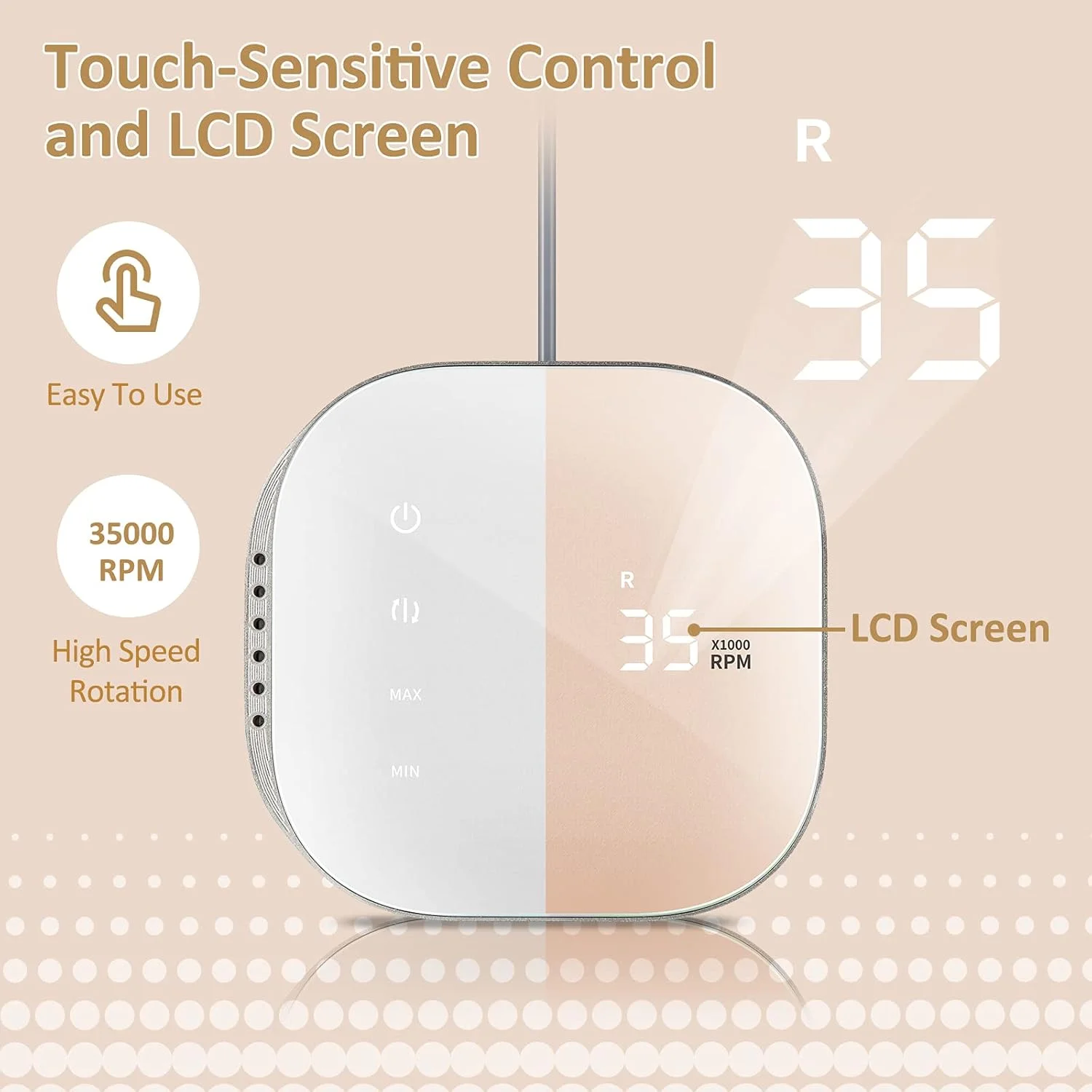 دستگاه سوهان برقی ناخن حرفه ای Madenia، مناسب برای ناخن های ژلی و اکریلیک، با کنترل لمسی و صفحه نمایش LCD، 35000 دور در دقیقه، 100-240 ولت، صورتی