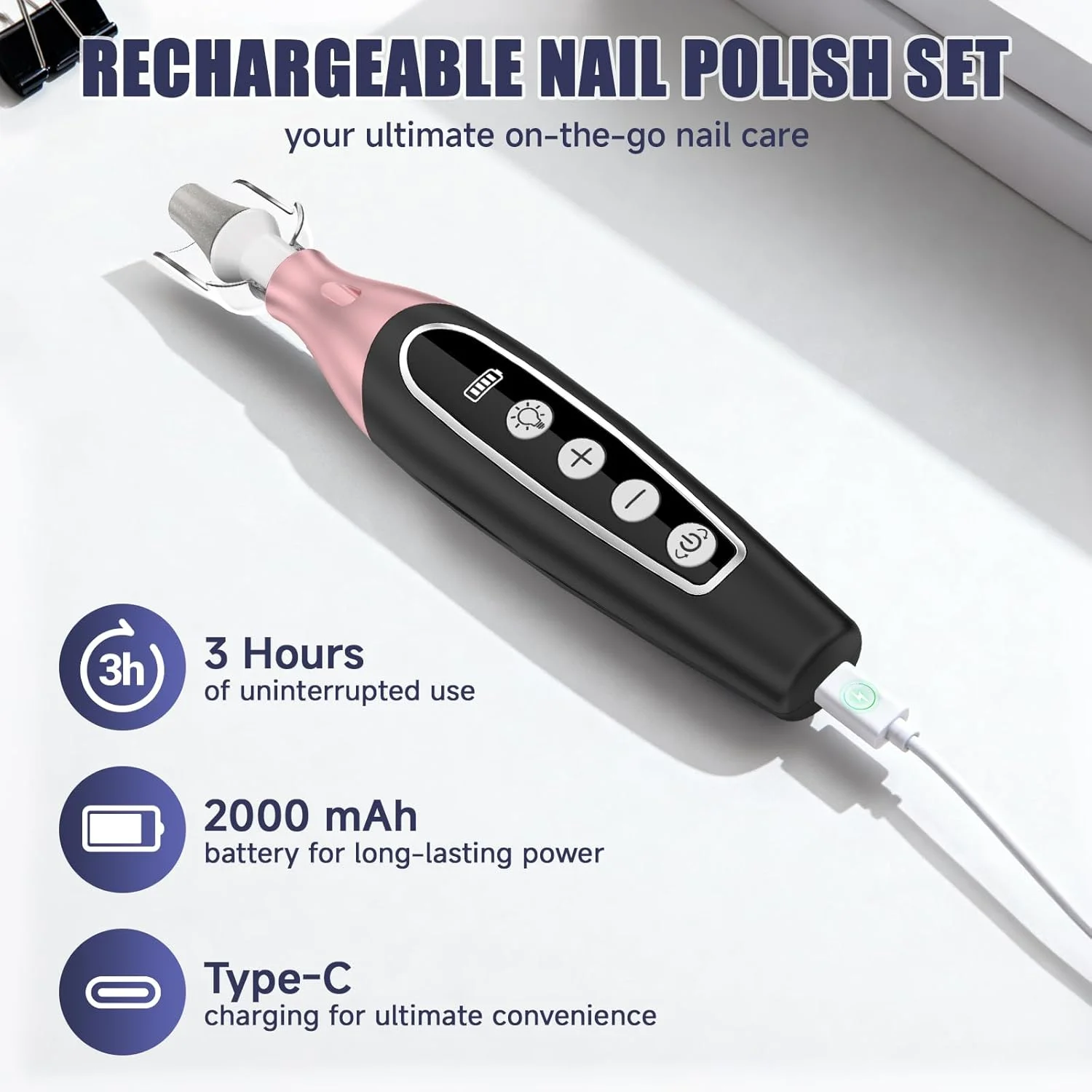 ست سوهان برقی ناخن برای مراقبت از پا و دست، مته برقی ناخن با 8 سری برای پیرایش، پولیش و فرم دهی بدون درد | 10 حالت، ابزار پدیکور و کیت ناخن - مشکی