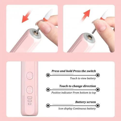 سوهان ناخن برقی، دستگاه سوهان ناخن برقی با سرعت قابل تنظیم، کیت سوهان ناخن برای ناخن های اکریلیک و ژل، هدیه دستگاه سوهان ناخن برقی بی سیم برای بانوان و دختران مبتدی