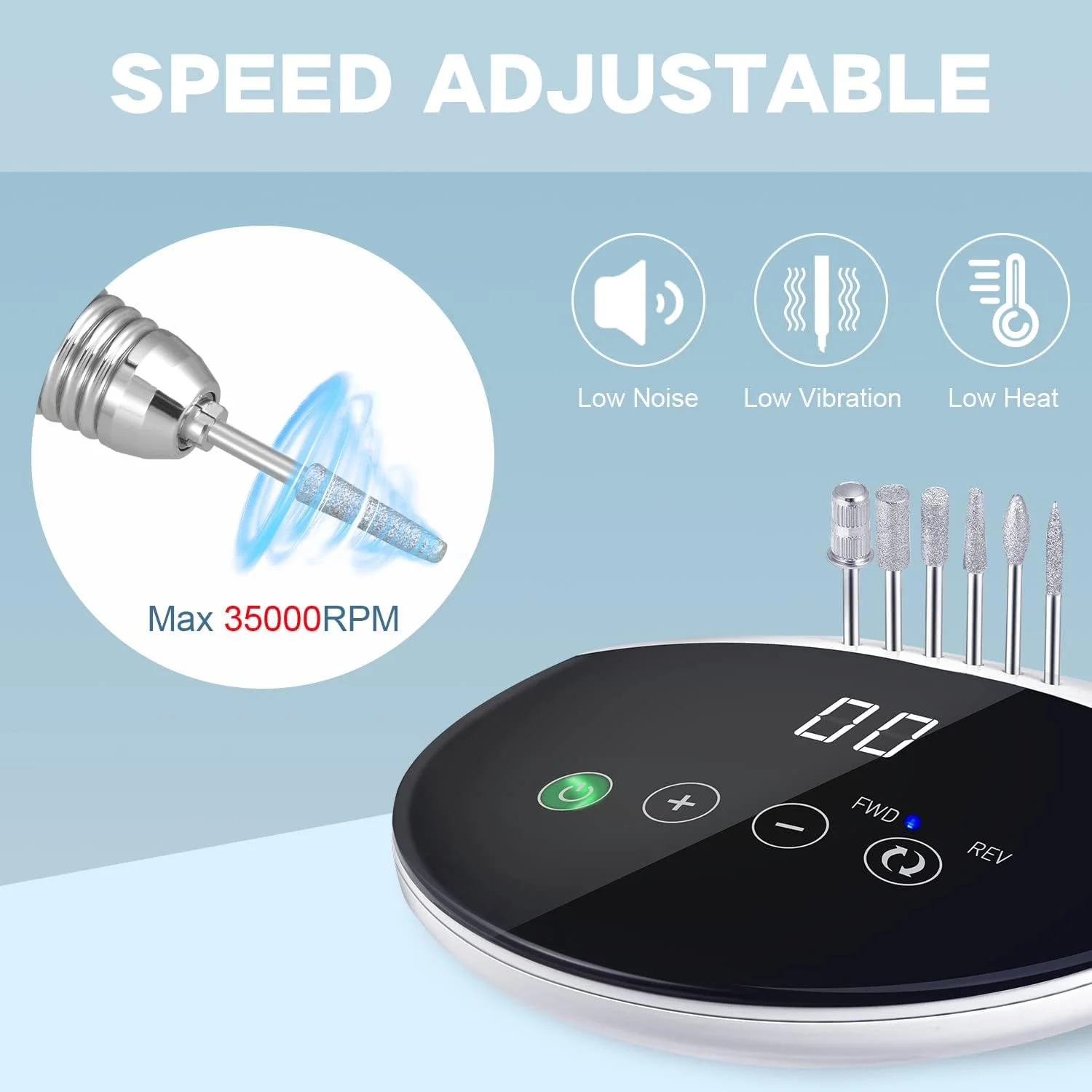 دستگاه مانیکور برقی ENGERWALL با سرعت 35000 دور در دقیقه، حرفه ای، کم صدا، کم لرزش و کم حرارت، دارای دکمه های لمسی، مناسب برای ناخن های اکریلیک و ژلیش، برای استفاده در سالن و مصارف شخصی دستگاه مانیکور برقی ENGERWALL با سرعت 35000 دور در دقیقه، حرفه ای، کم صدا، کم لرزش و کم حرارت، دارای دکمه های لمسی، مناسب برای ناخن های اکریلیک و ژلیش، برای استفاده در سالن و مصارف شخصی