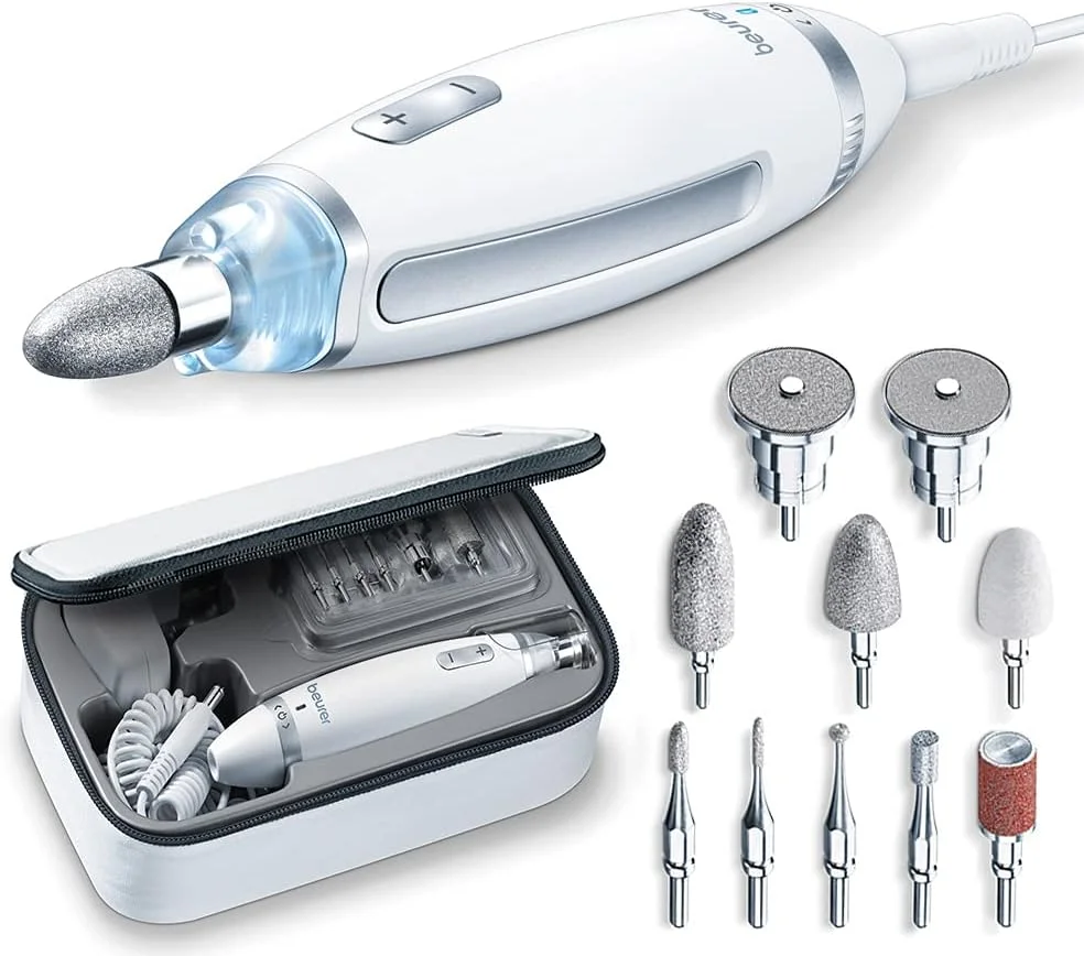 ست مانیکور و پدیکور خانگی Beurer MP62، سوهان برقی ناخن، 10 سری، برای ناخن های طبیعی، ژلیش، نور دقیق، چرخش سریع (2000-5400 دور در دقیقه)، دوشاخه UK و کیف نگهداری ست مانیکور و پدیکور خانگی Beurer MP62، سوهان برقی ناخن، 10 سری، برای ناخن های طبیعی، ژلیش، نور دقیق، چرخش سریع (2000-5400 دور در دقیقه)، دوشاخه UK و کیف نگهداری