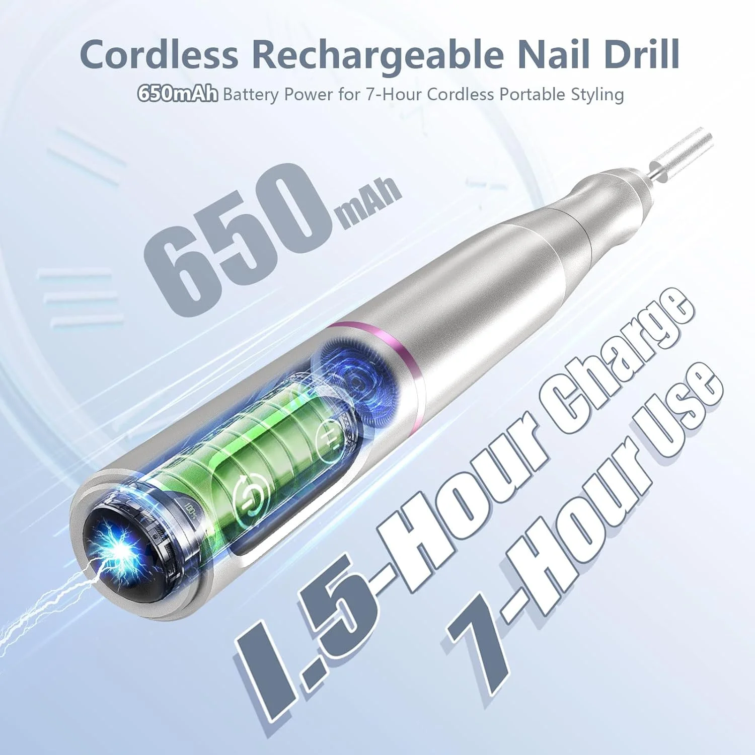 ست سوهان برقی ناخن شارژی بی سیم، ست قابل حمل ماشین پدیکور مانیکور حرفه ای با 11 سر سوهان و 56 نوار سنباده برای سالن (نقره ای)