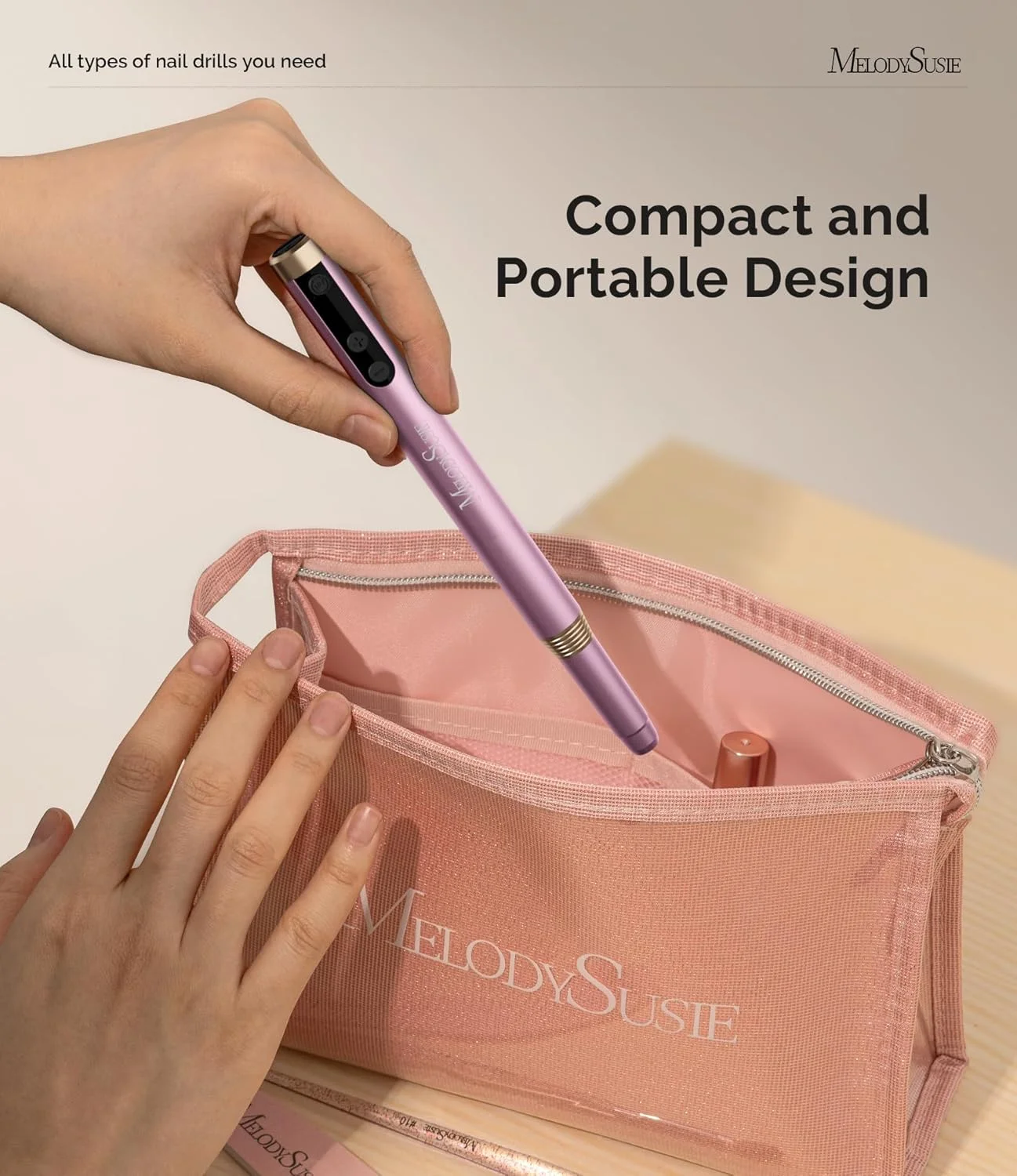 دستگاه سوهان برقی ناخن قابل حمل MelodySusie، سوهان ناخن بی سیم 30000 دور در دقیقه به همراه سری سوهان و نوارهای سمباده بسیار ظریف برای مانیکور پدیکور، ابزار سوهان ناخن حرفه ای برای بانوان، PM170F صورتی