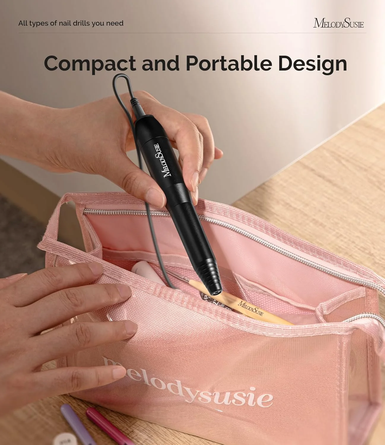 دستگاه سوهان برقی ناخن MelodySusie مدل PC120I، ست سوهان برقی قابل حمل برای ناخن های ژلیش و اکریلیک، ابزار مانیکور پدیکور به همراه سری های سوهان، نوارهای سمباده و برس گردگیری، مشکی