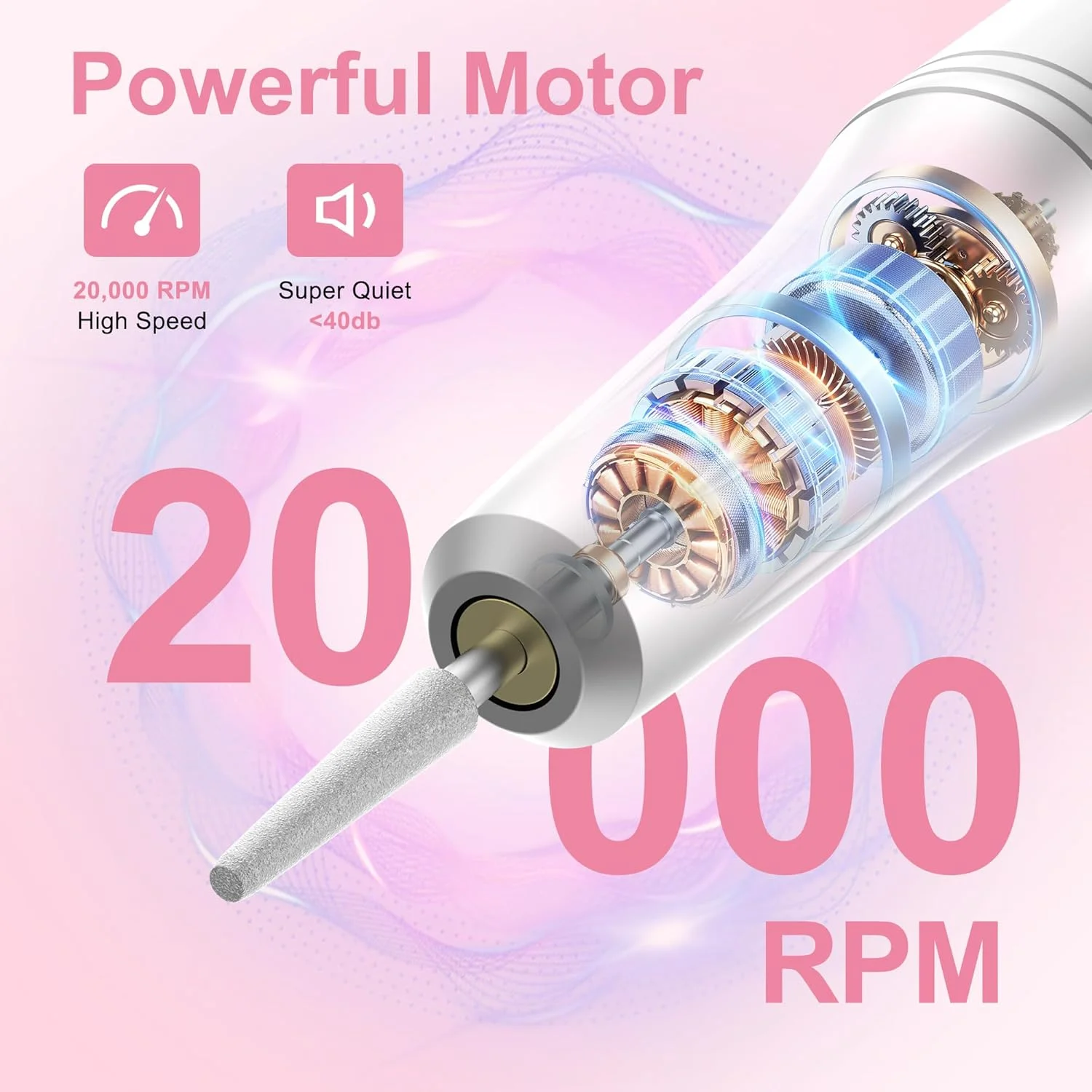 دستگاه سوهان برقی ناخن بدون سیم - سوهان ناخن برقی حرفه ای با نمایشگر LED و 9 سرعت، دستگاه سوهان ناخن قابل شارژ برای ناخن های طبیعی اکریلیک، ست مانیکور پدیکور برقی قابل حمل برای استفاده در منزل