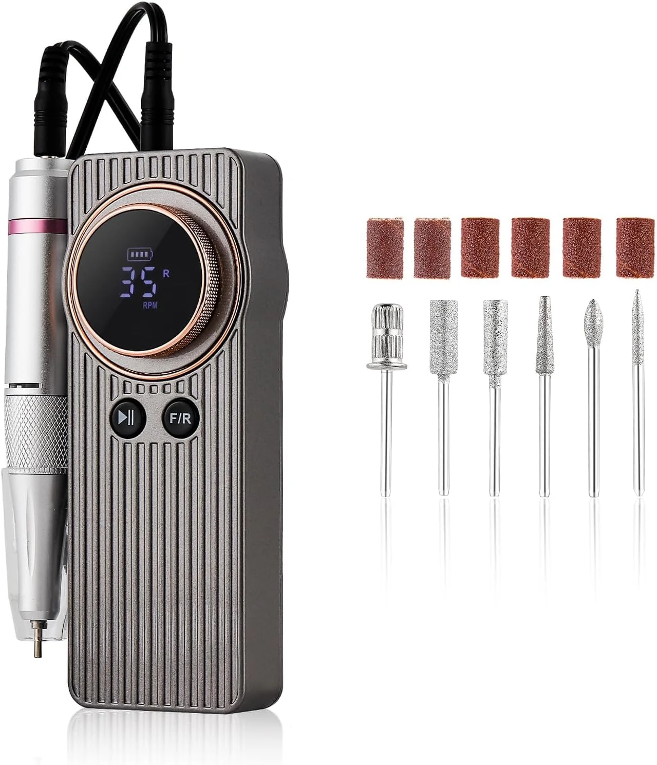 دستگاه سوهان برقی ناخن بی سیم NALACAL، حرفه ای 35000 دور در دقیقه، دستگاه سوهان برقی قابل شارژ برای از بین بردن لاک ژل و پولیش ناخن های اکریلیک، سوهان برقی قابل حمل با کیت سر سوهان برای مانیکور، نقره ای