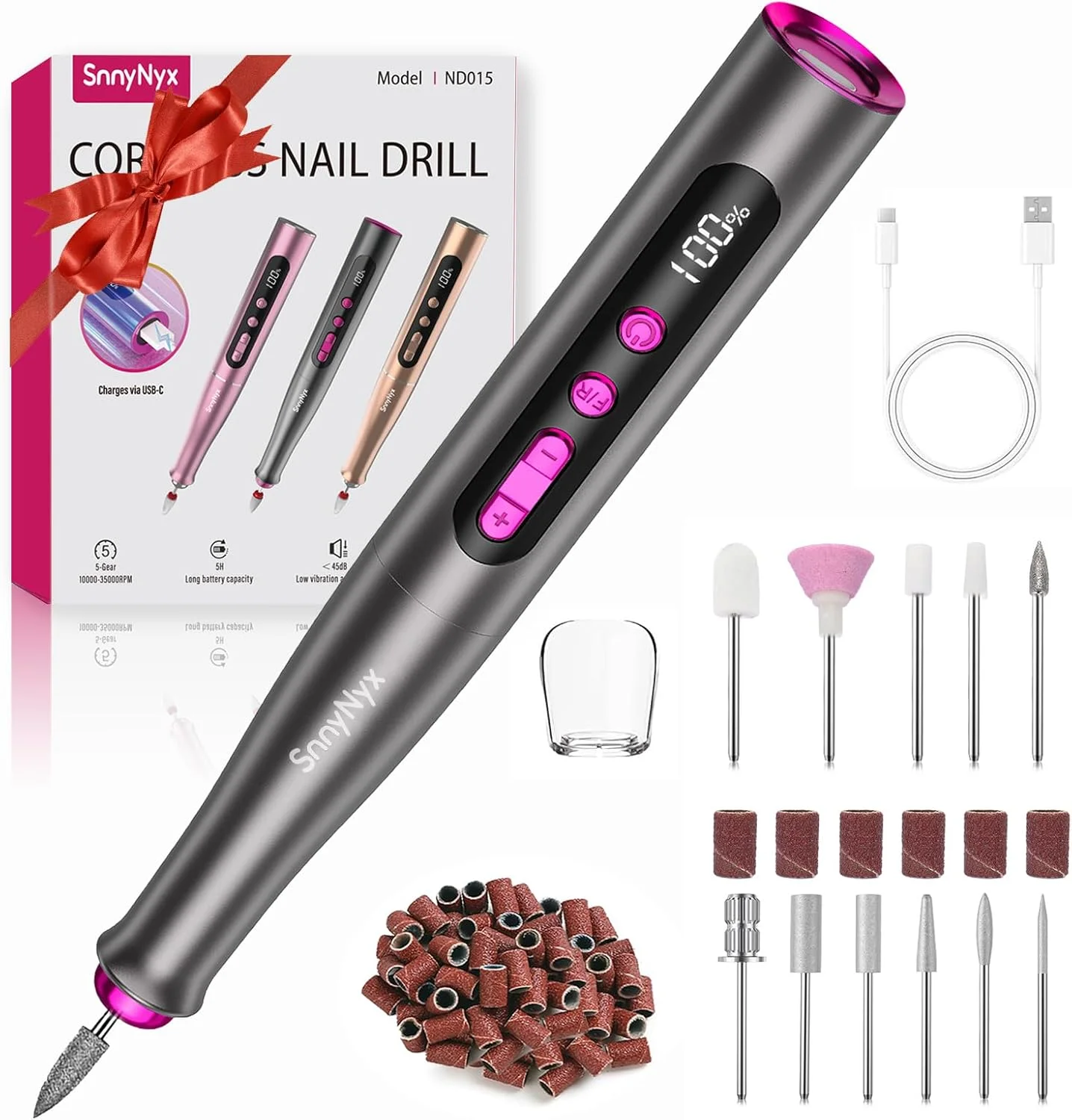 دستگاه سوهان برقی ناخن حرفه ای بی سیم 35000 دور در دقیقه، کیت ناخن اکریلیک برای پاک کننده لاک ناخن