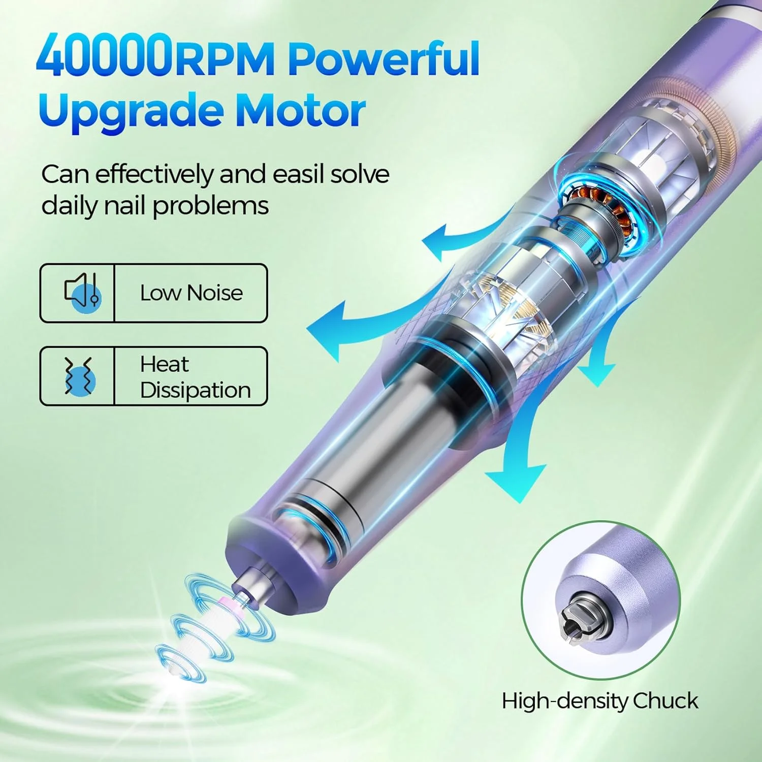 دستگاه سوهان برقی ناخن: کیت سوهان برقی حرفه ای DEDNMSCA Sparkly، دستگاه E-File 40000 دور در دقیقه با 12 سر سوهان برای از بین بردن ناخن های اکریلیک، لاک ژل ناخن، مانیکور برای سالن و خانه، کریستال الماس