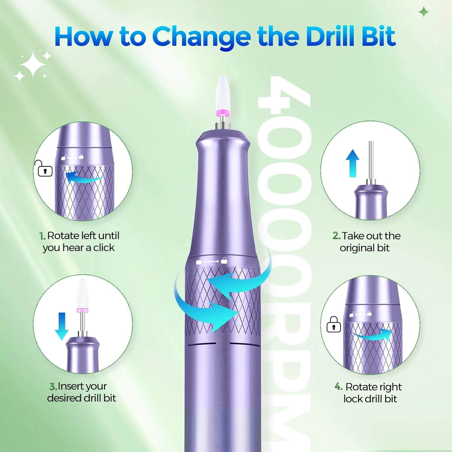 دستگاه سوهان برقی ناخن: کیت سوهان برقی حرفه ای DEDNMSCA Sparkly، دستگاه E-File 40000 دور در دقیقه با 12 سر سوهان برای از بین بردن ناخن های اکریلیک، لاک ژل ناخن، مانیکور برای سالن و خانه، کریستال الماس