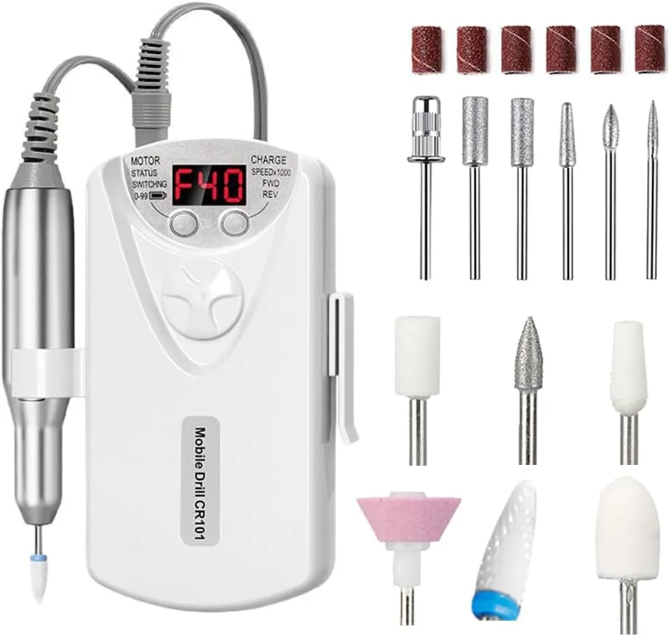 دستگاه سوهان برقی ناخن قابل حمل شارژی 40000 دور در دقیقه، دستگاه سوهان ناخن بی سیم با 40 سرعت، ابزار مراقبت از دست و پا برای ساییدن، مرتب کردن و پولیش ناخن، مناسب برای مانیکور، پدیکور، سالن و منزل