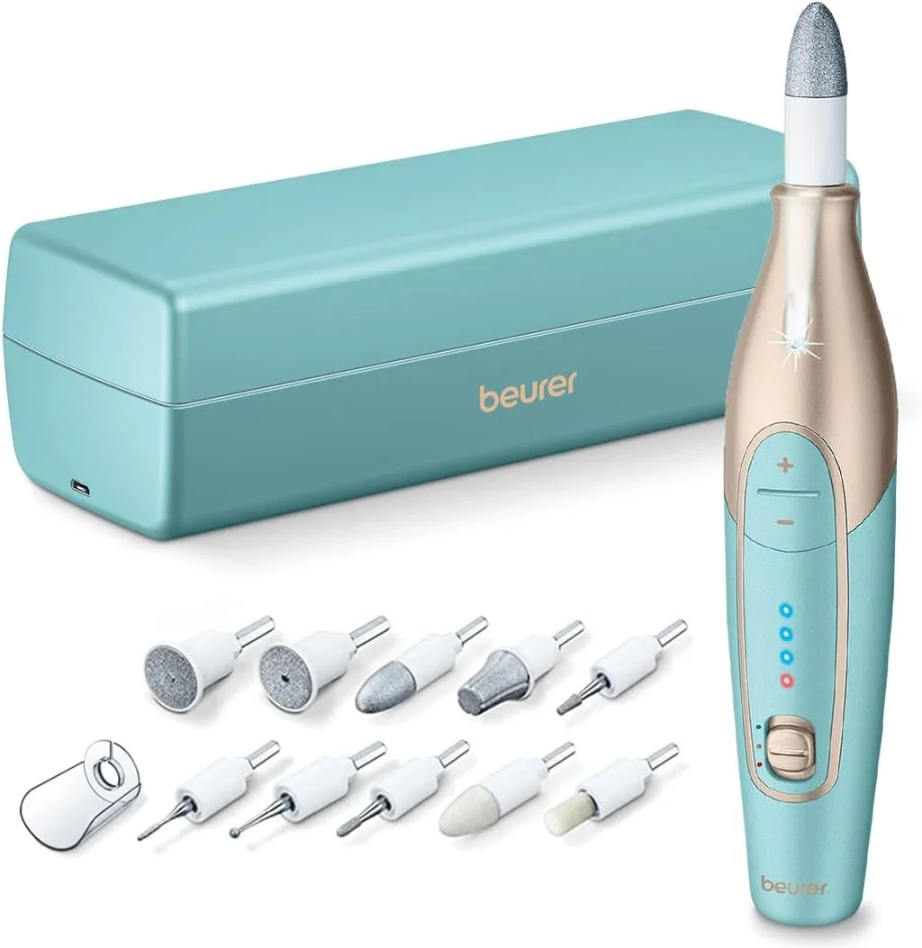 ست مانیکور و پدیکور حرفه ای Beurer MP84، ست ۱۴ تکه سوهان برقی ناخن بی سیم با ۱۰ سری، چراغ LED، سرعت قابل تنظیم، جعبه نگهداری شارژ