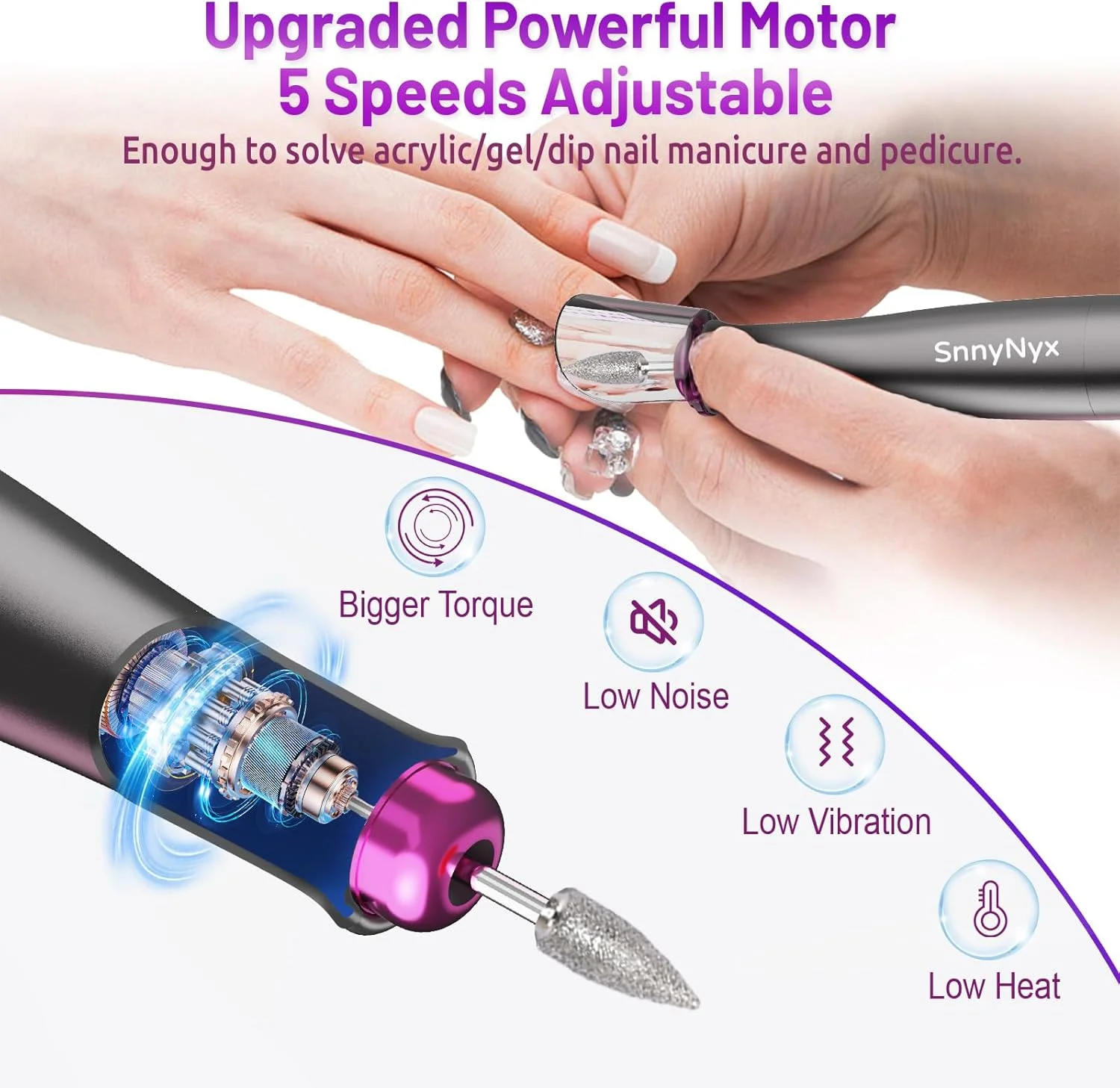 دستگاه سوهان برقی ناخن حرفه ای بی سیم 35000 دور در دقیقه، کیت ناخن اکریلیک برای پاک کننده لاک ناخن