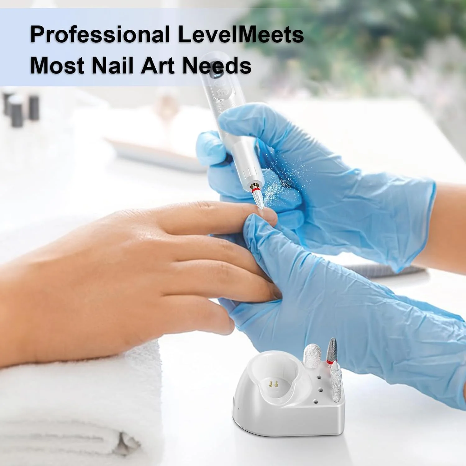 دستگاه مانیکور برقی قابل حمل حرفه ای با 10 سری و 10 نوار سنباده، مناسب برای ناخن های اکریلیک و پدیکور