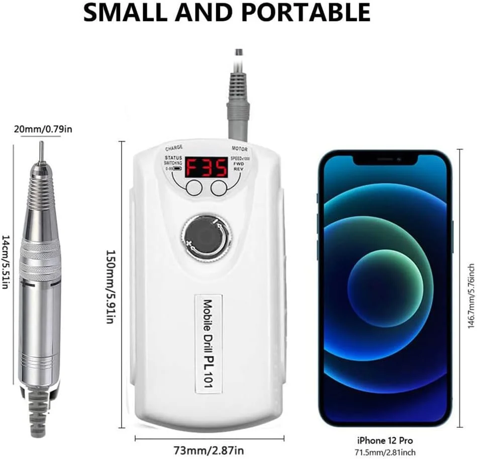 دستگاه سوهان برقی ناخن قابل حمل شارژی 40000 دور در دقیقه، دستگاه سوهان ناخن بی سیم با 40 سرعت، ابزار مراقبت از دست و پا برای ساییدن، مرتب کردن و پولیش ناخن، مناسب برای مانیکور، پدیکور، سالن و منزل