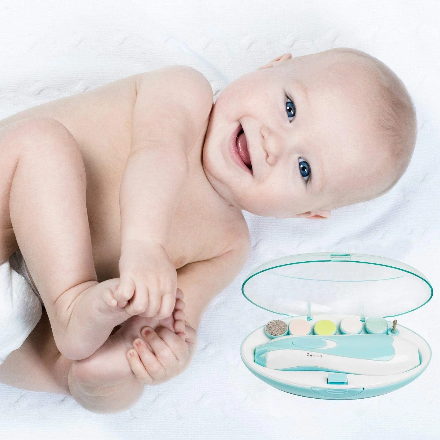 سوهان ناخن برقی کودک، بدون آسیب به ناخن های تیز، سیستم مانیکور و پدیکور حرفه ای برای مراقبت از ناخن و زیبایی، ست 6 در 1 ایمن برای کوتاه کردن ناخن های دست و پا (آبی)