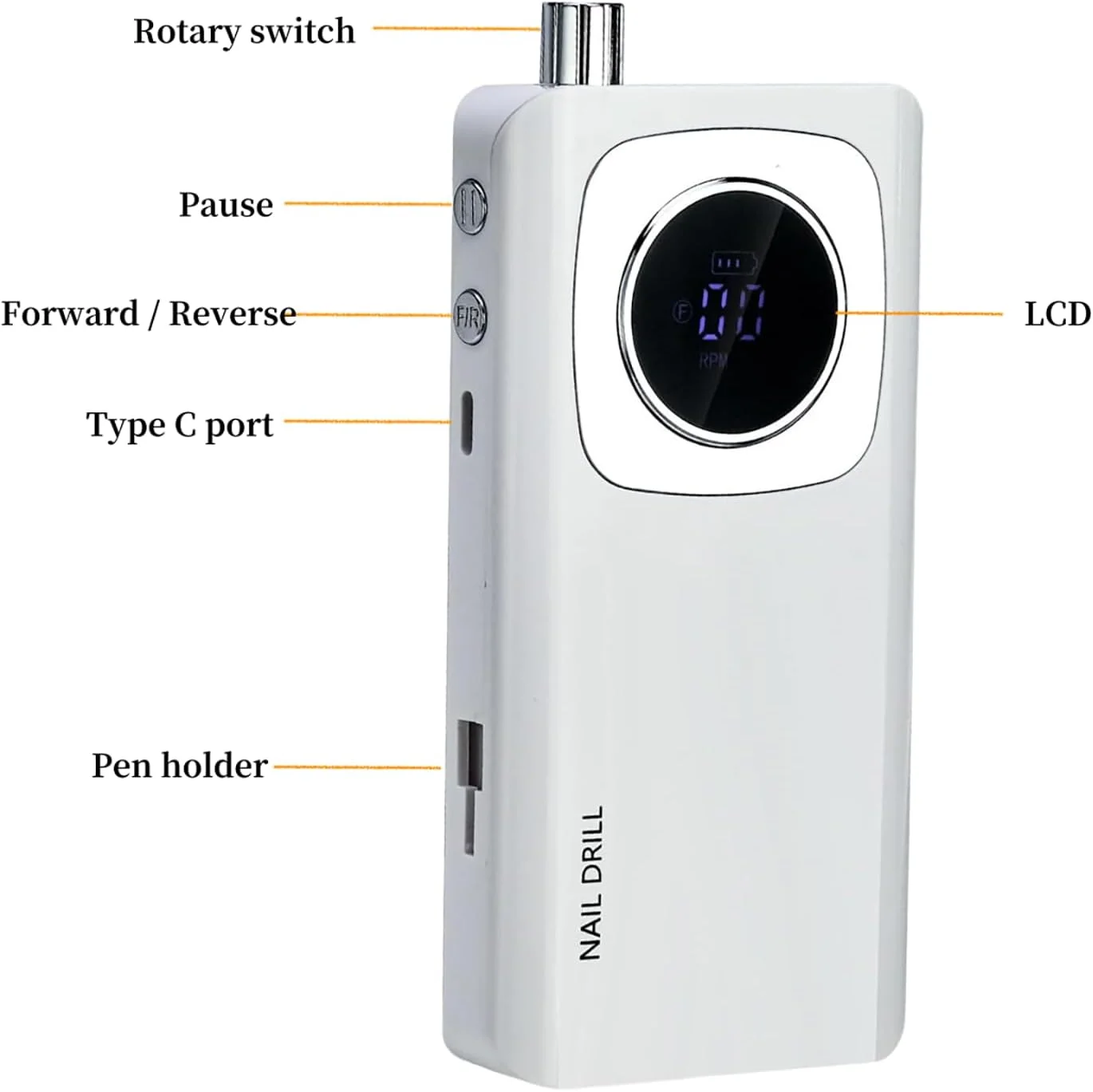 دستگاه سوهان برقی ناخن، 45000 دور در دقیقه، قابل حمل و بی سیم، به همراه متعلقات، مناسب برای پولیش ناخن های اکریلیک و ژل