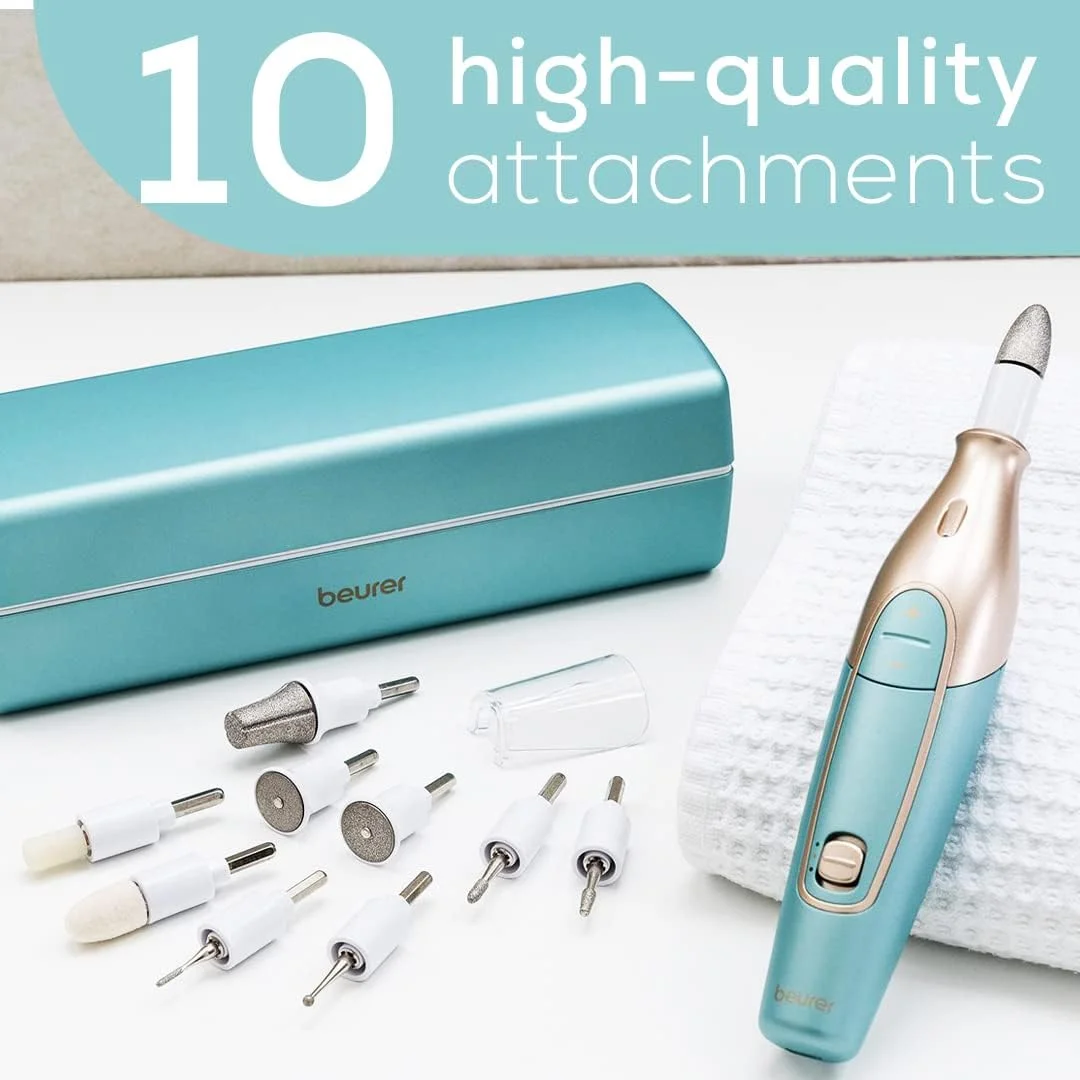 ست مانیکور و پدیکور حرفه ای Beurer MP84، ست ۱۴ تکه سوهان برقی ناخن بی سیم با ۱۰ سری، چراغ LED، سرعت قابل تنظیم، جعبه نگهداری شارژ