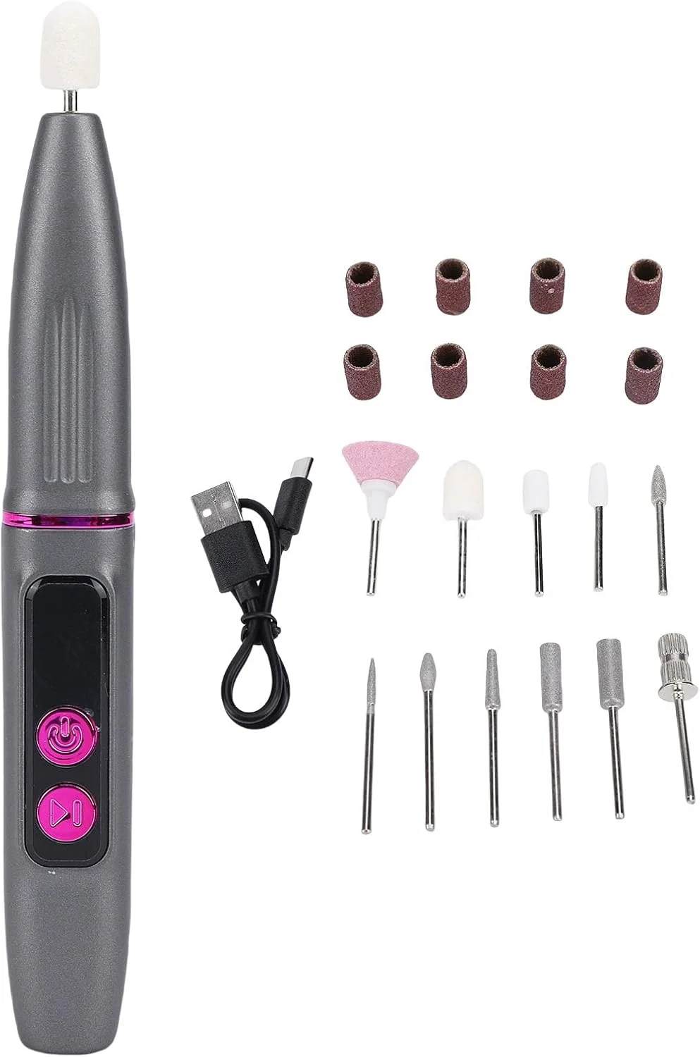 ست سوهان ناخن برقی بی سیم Bewinner، ابزار پدیکور مانیکور قابل شارژ، ابزار قابل حمل ماشین حذف لاک ژل اکریلیک، 11 سر سوهان مناسب سالن و خانه (خاکستری)
