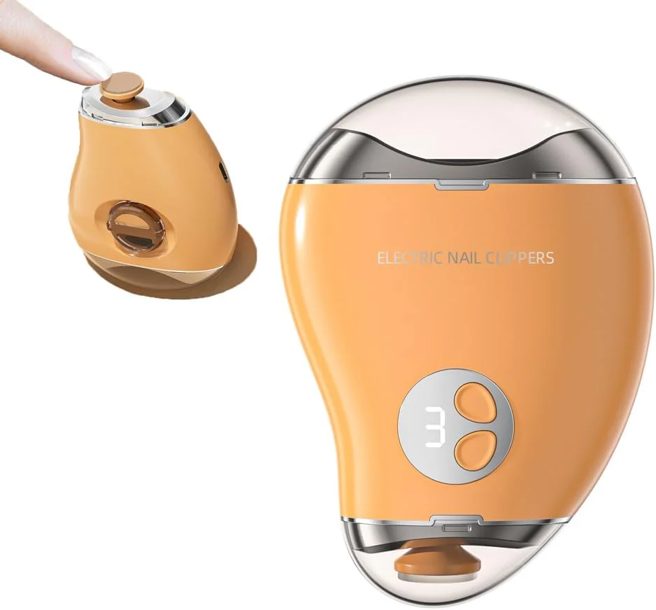 ناخن گیر 2 در 1، ناخن گیر و سوهان اتوماتیک، ناخن تیز کن دو سرعته 3 سرعته ایمن به شکل انبه، ناخن گیر برقی بزرگسالان برای کودکان، صفحه نمایش LCD (نارنجی)