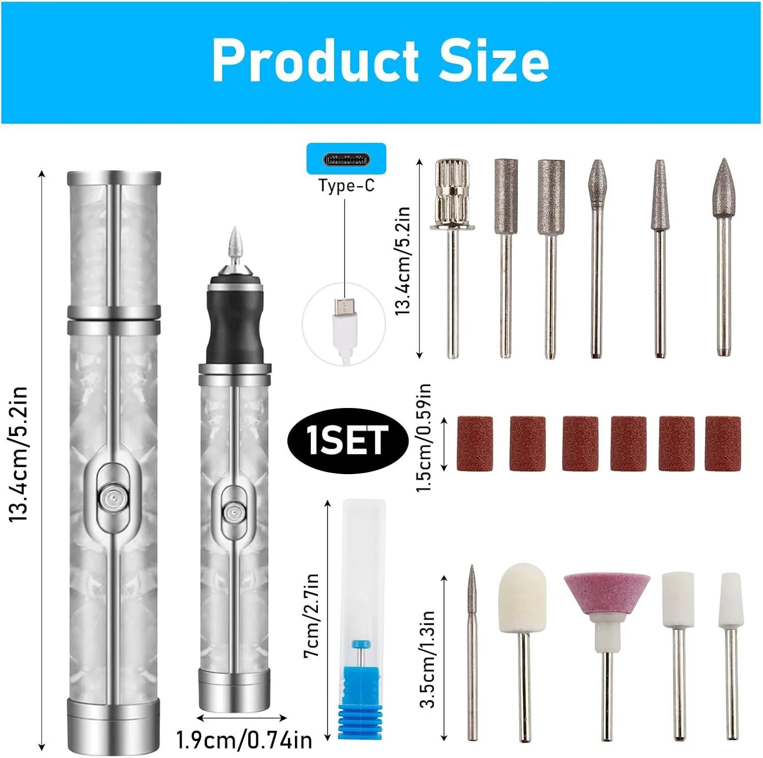 سوهان برقی ناخن برای ناخن های ضخیم پا با 18 سری سنگ زنی 20000 دور در دقیقه 4 سرعت قابل تنظیم بی صدا قابل حمل قابل شارژ برای ناخن های ژلی/اکریلیک کوتیکول های سخت استفاده در منزل و مسافرت