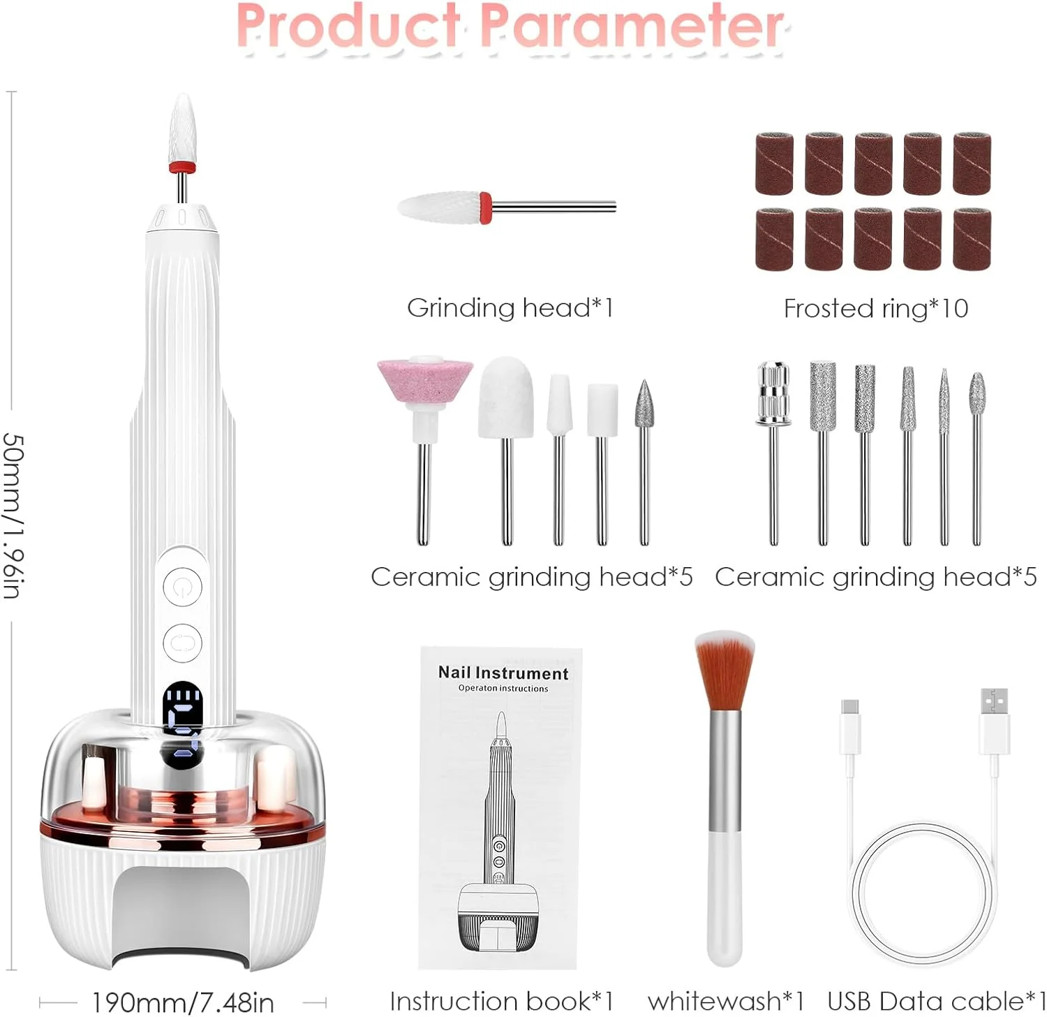 دستگاه سوهان برقی ناخن قابل حمل 3 در 1، 18000 دور در دقیقه با 5 سرعت قابل تنظیم، دارای چراغ ناخن داخلی، سوهان برقی حرفه ای ناخن با 12 سر سنگ زنی برای ابزارهای مانیکور و پدیکور DIY